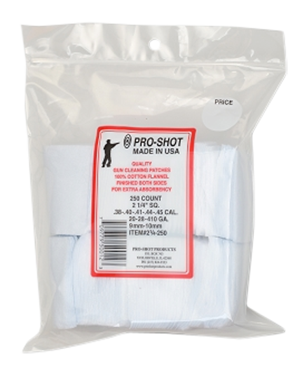 Pro-Shot 214250 Cleaning Patches38-45 Cal/All Gauge 2.25" Cotton Flannel 250 Per Bag