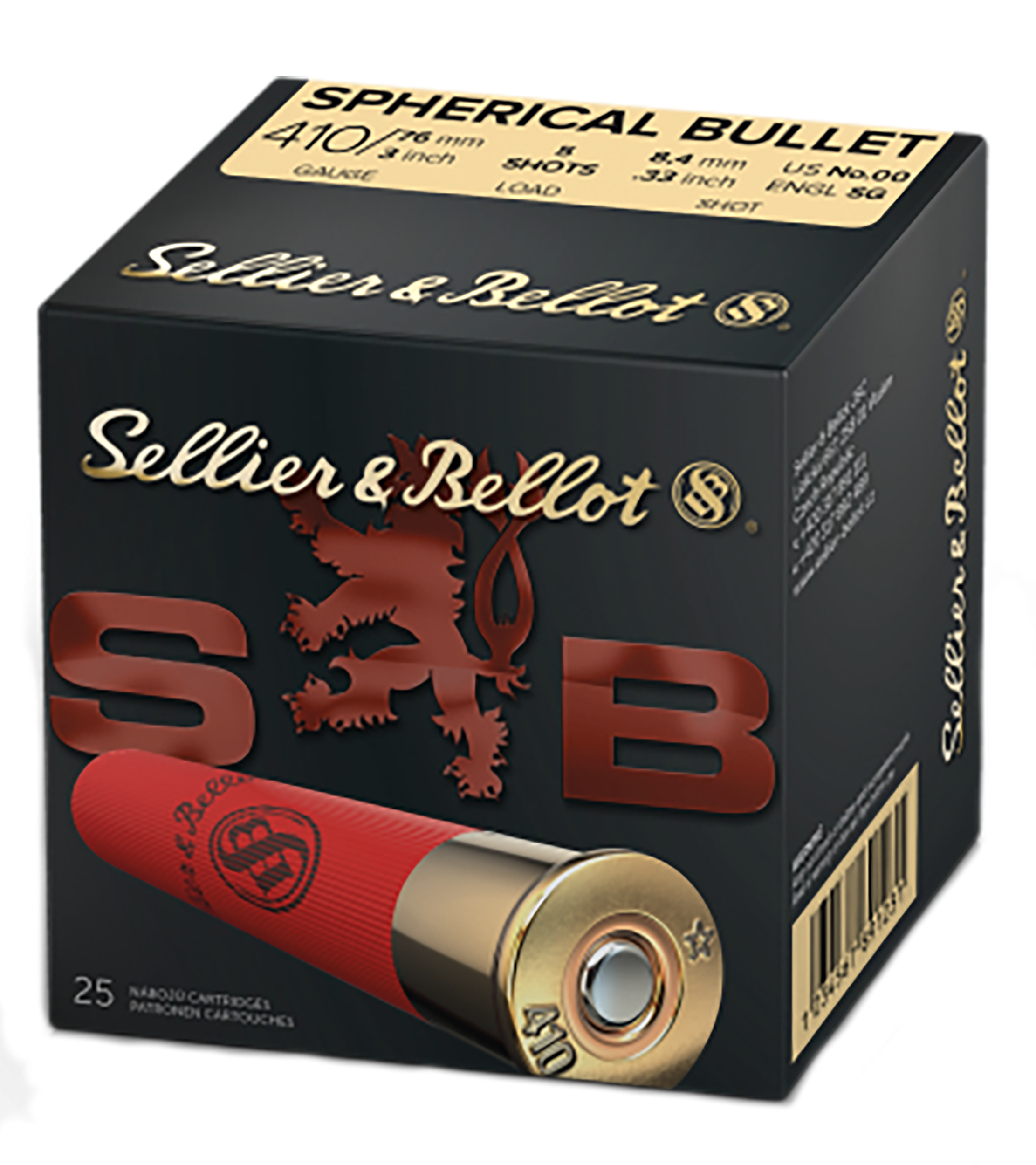 Sellier & Bellot SB410B Hunting410 Gauge 3" 5 Pellets 5/8 oz 1190 fps Spherical 00 Buck Shot 25 Bx/20 Cs