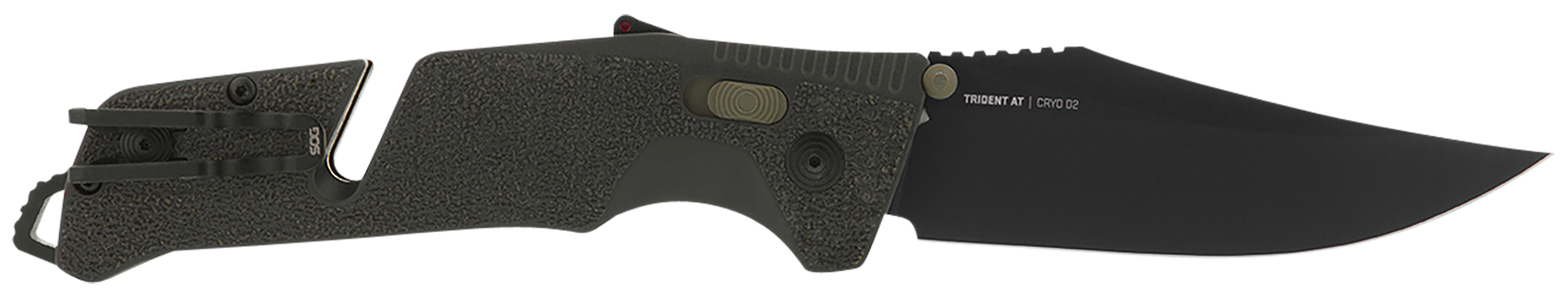 S.O.G SOG11120341 Trident AT 3.70" Folding Clip Point Plain Black TiNi Cryo D2 Steel Blade/Olive Drab w/FDE Accents GRN Handle Features Line Cutter/Glass Breaker