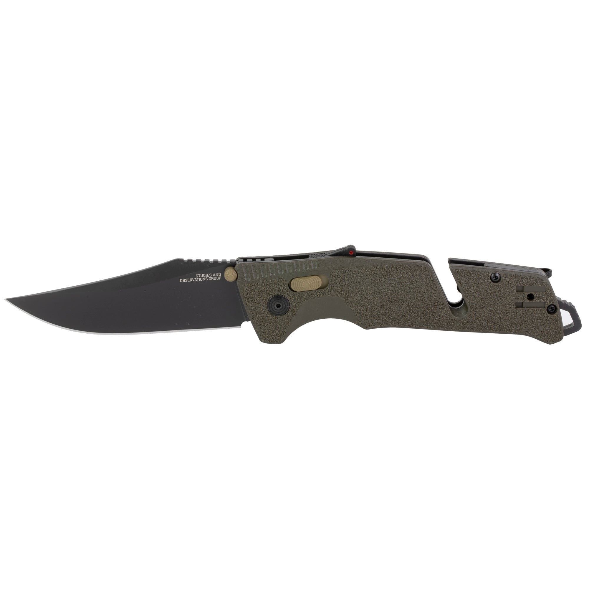 S.O.G SOG11120341 Trident AT 3.70" Folding Clip Point Plain Black TiNi Cryo D2 Steel Blade/Olive Drab w/FDE Accents GRN Handle Features Line Cutter/Glass Breaker