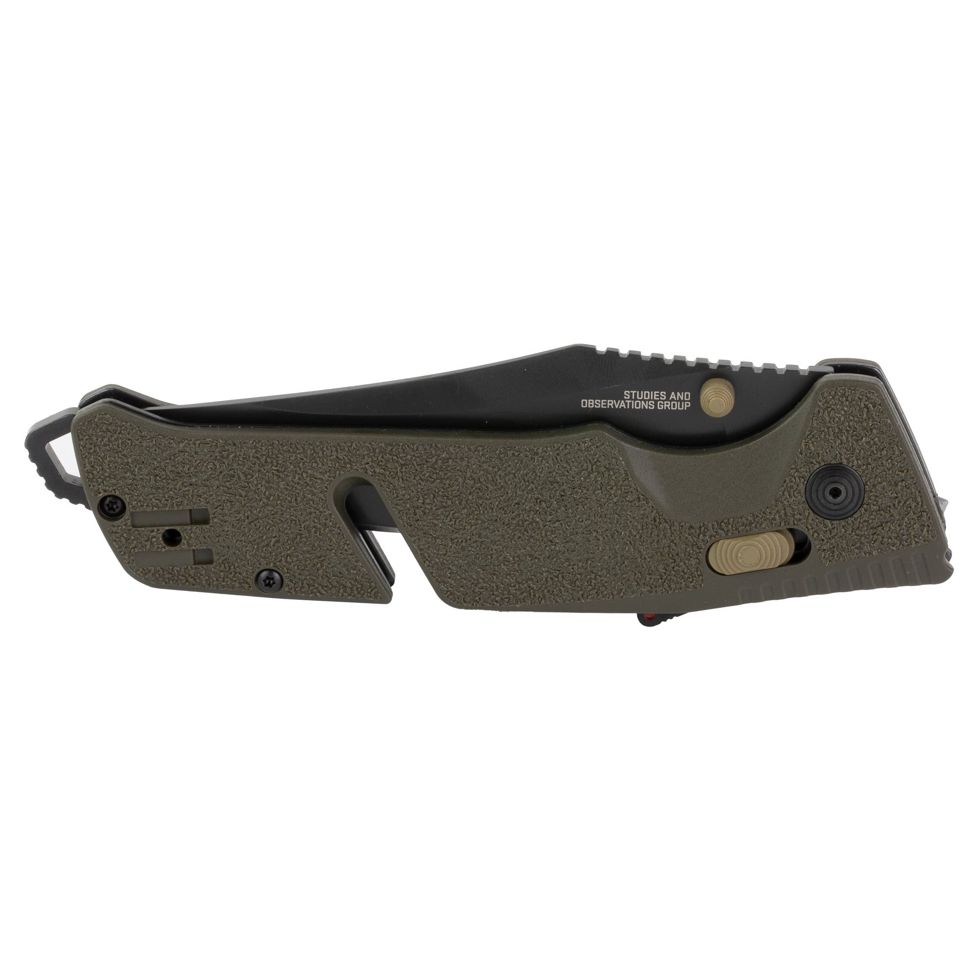 S.O.G SOG11120341 Trident AT 3.70" Folding Clip Point Plain Black TiNi Cryo D2 Steel Blade/Olive Drab w/FDE Accents GRN Handle Features Line Cutter/Glass Breaker