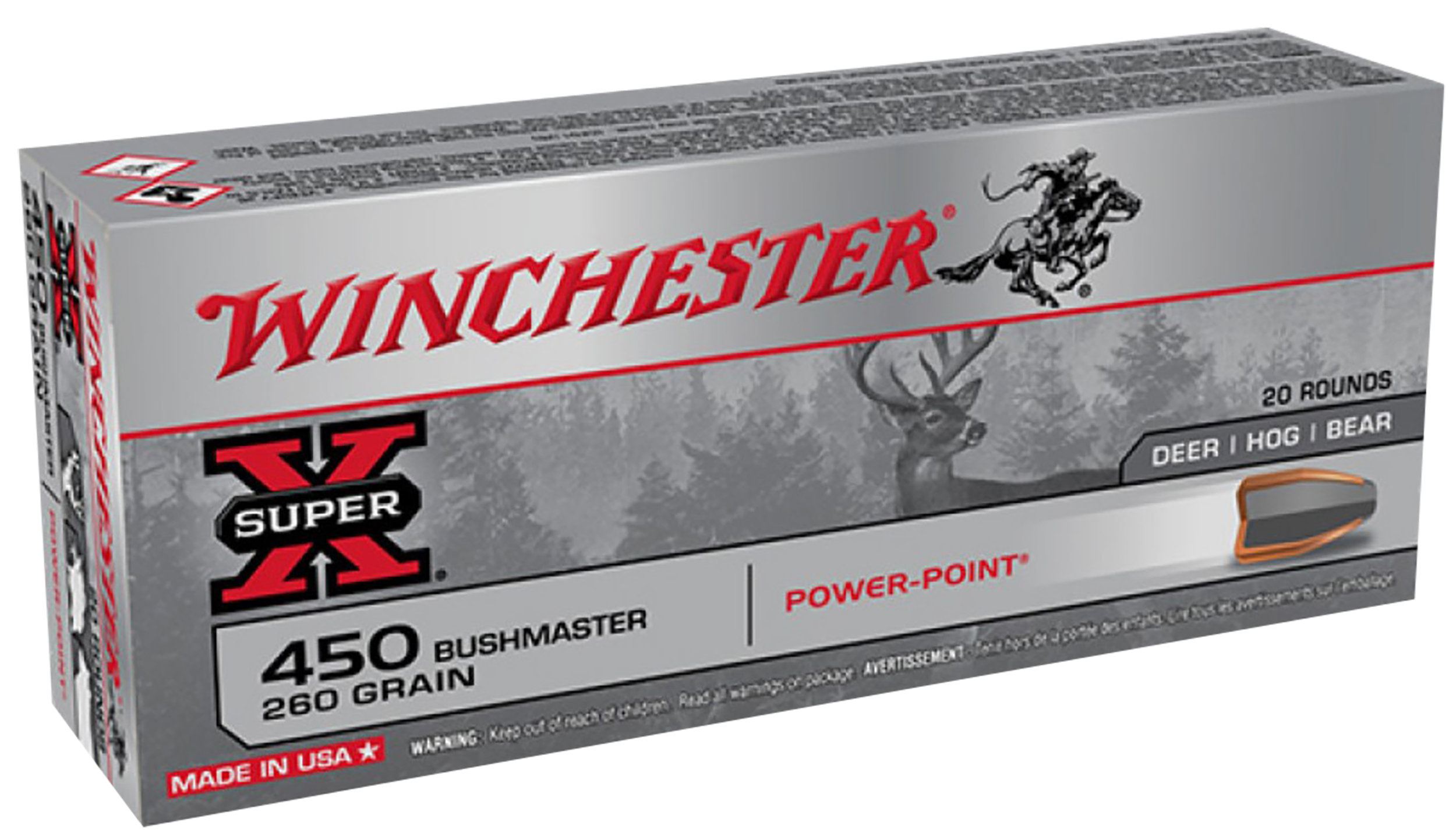 Winchester Power Point Ammunition 450 Bushmaster 260 Grain Power-Point 20RD