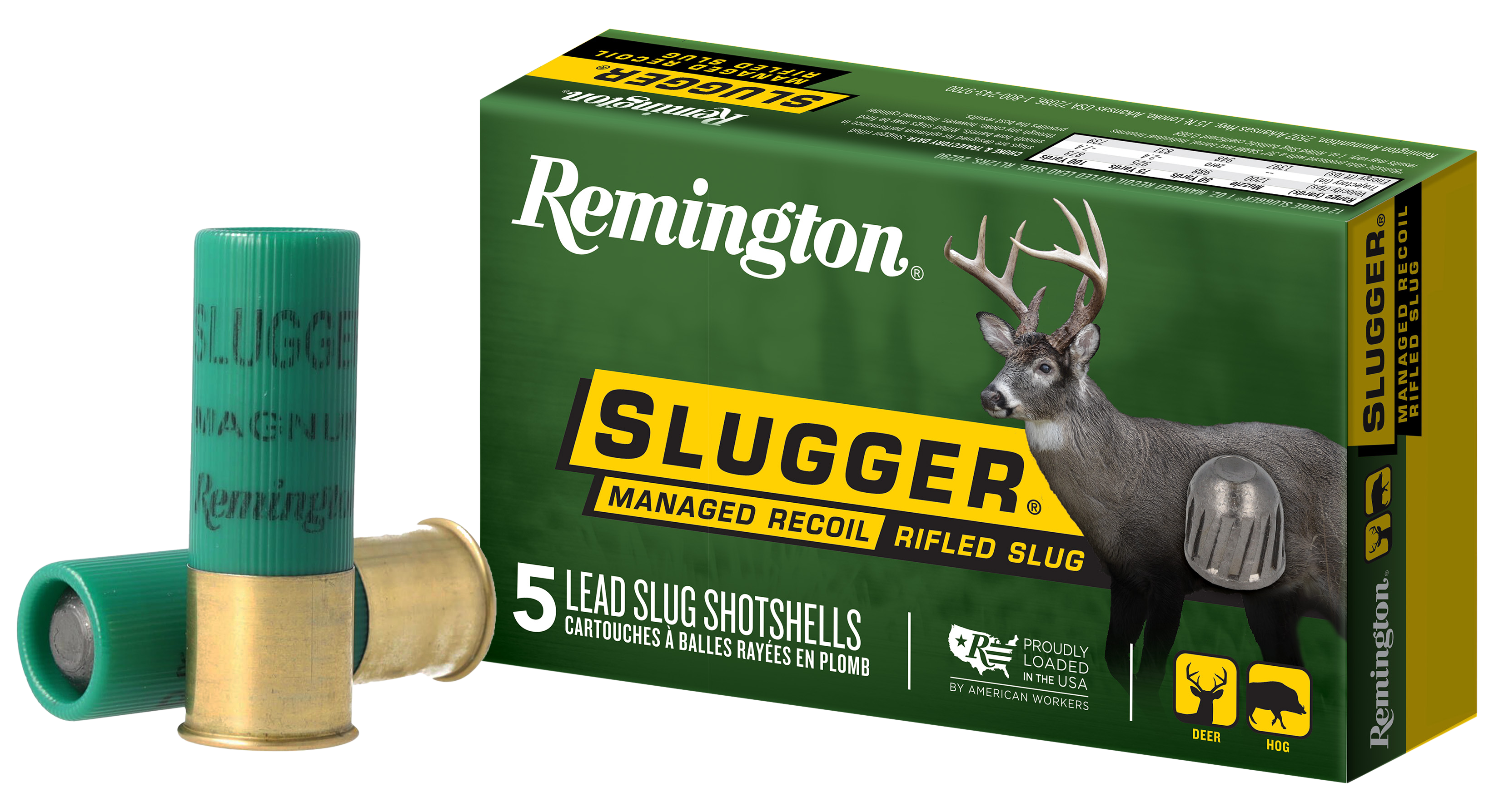 Remington Ammunition 20290 Slugger Managed-Recoil 12 Gauge 2.75" 1 oz Rifled Slug Shot 5 Per Box/ 20 Cs