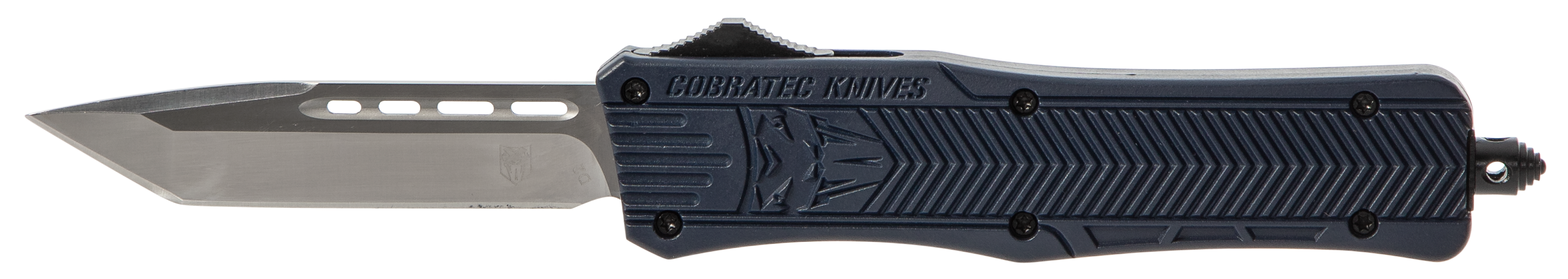 CobraTec Knives MNYCTK1MTNS CTK-1Medium 3" OTF Tanto Plain D2 Steel Blade/NYPD Blue Aluminum Handle Features Glass Breaker Includes Pocket Clip
