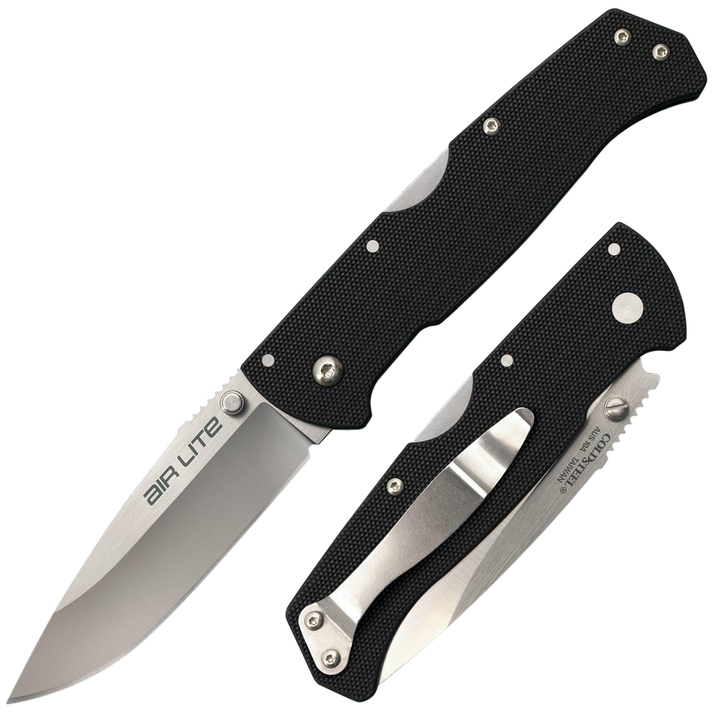 Cold Steel CS26WD Air Lite 3.50" Folding Drop Point Plain AUS-10A SS Blade/Black G10 Handle Includes Pocket Clip