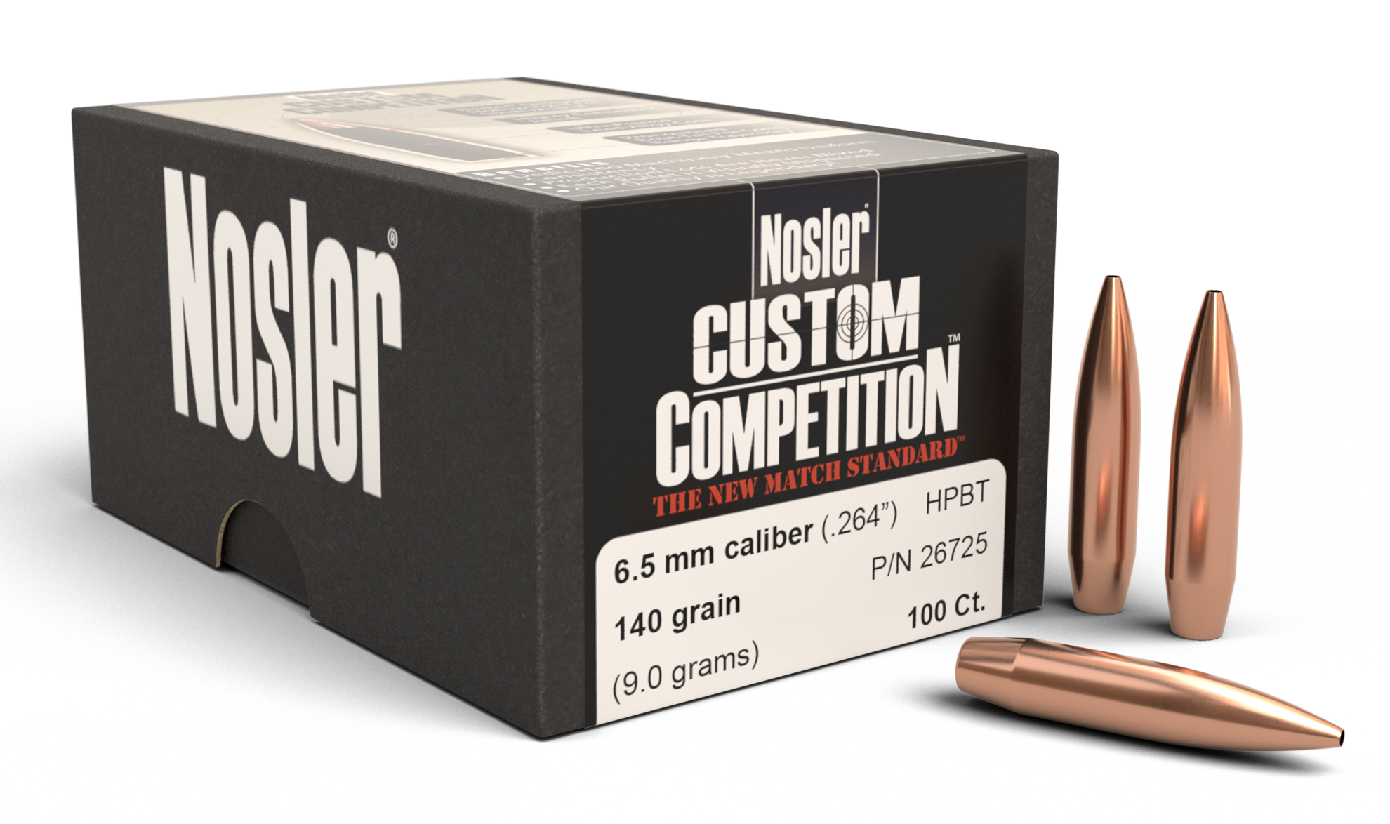 Nosler 26725 Custom Competition 6.5 Creedmoor .264 140 gr Hollow Point Boat-Tail (HPBT) 100 Per Box