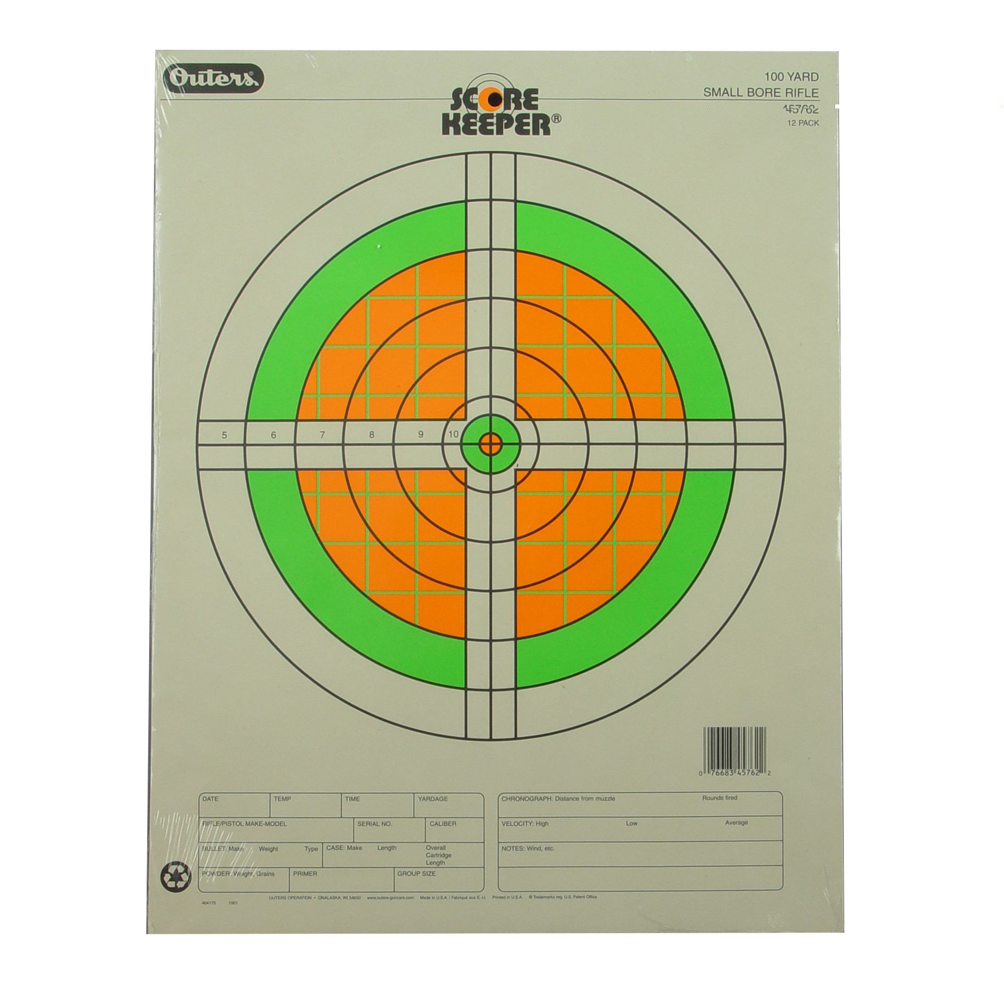 Champion Targets 45762 Score Keeper Sight-In Bullseye Paper Hanging 100 yds Small Bore Rifle Fluorescent Green & Orange/White 12 PK