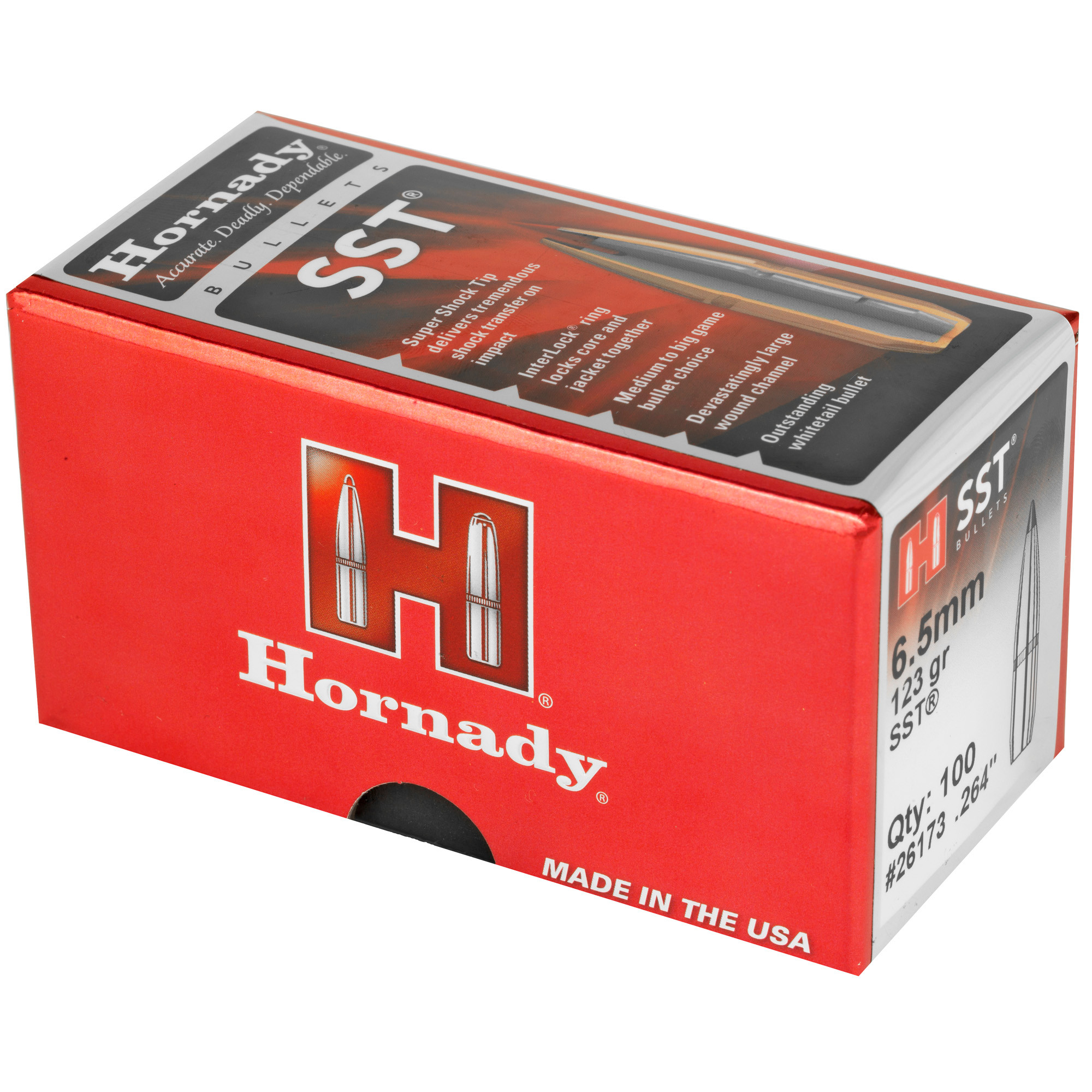Hornady SST Bullets 264 Caliber, 6.5mm (264 Diameter) 123 Grain InterLock Polymer Tip Spitzer Boat Tail Box of 100