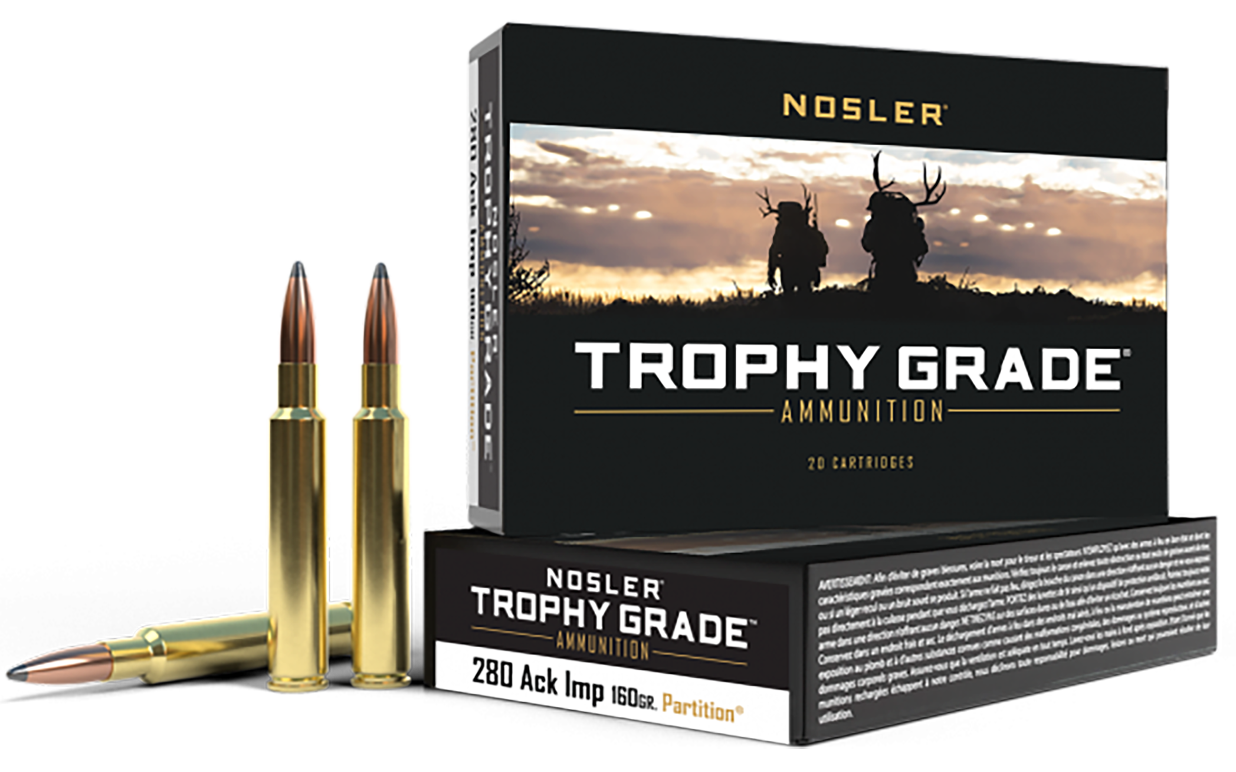Nosler Trophy Grade Ammunition 280 Ackley Improved 160 Grain Partition Spitzer 20RD