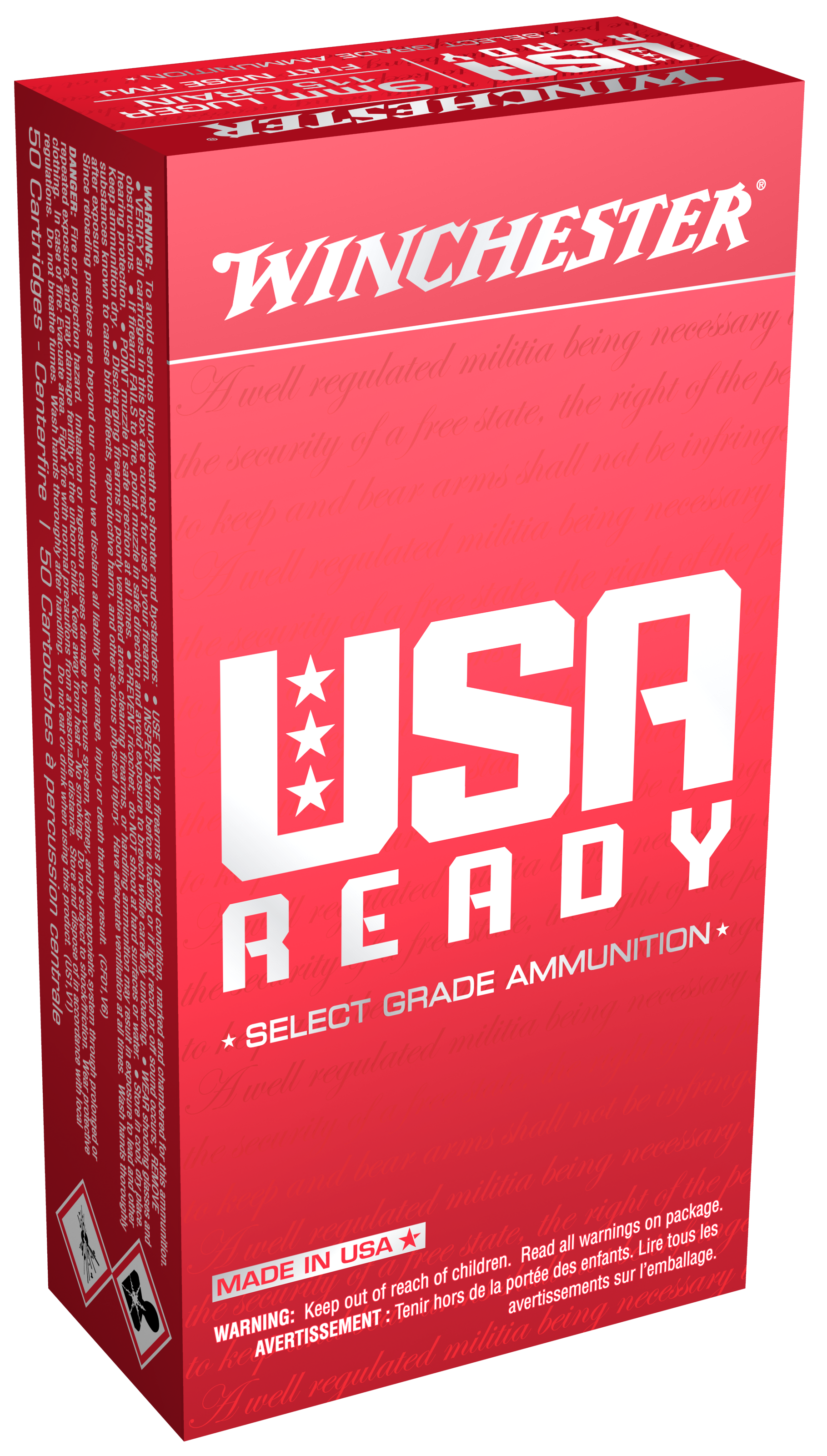 Winchester Ammo RED9 USA Ready 9mm Luger 115 gr Full Metal Jacket Flat Nose (FMJFN) 50rd Bx