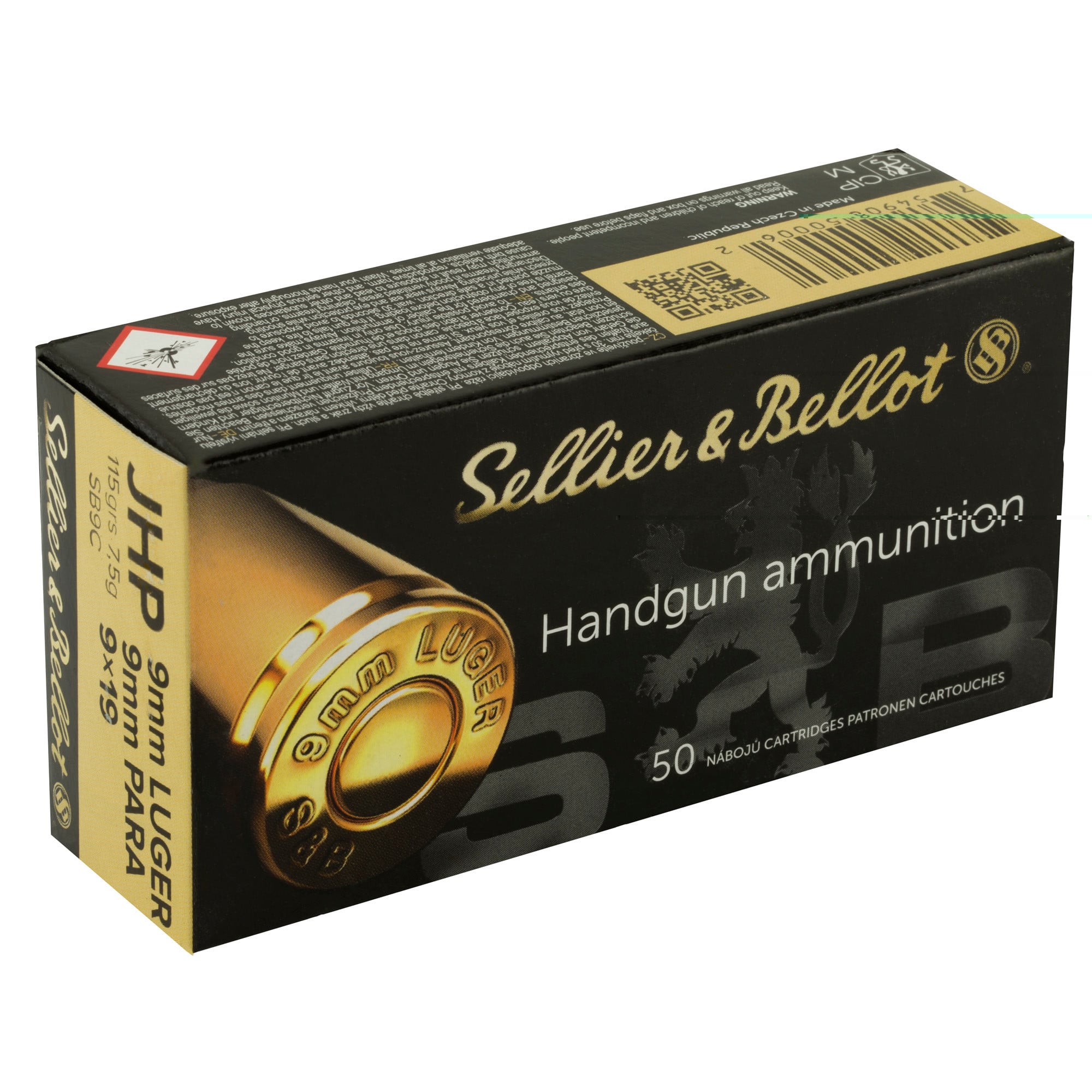 Sellier & Bellot SB9C Handgun Defense 9mm Luger 115 gr Jacketed Hollow Point (JHP) 50rd Bx