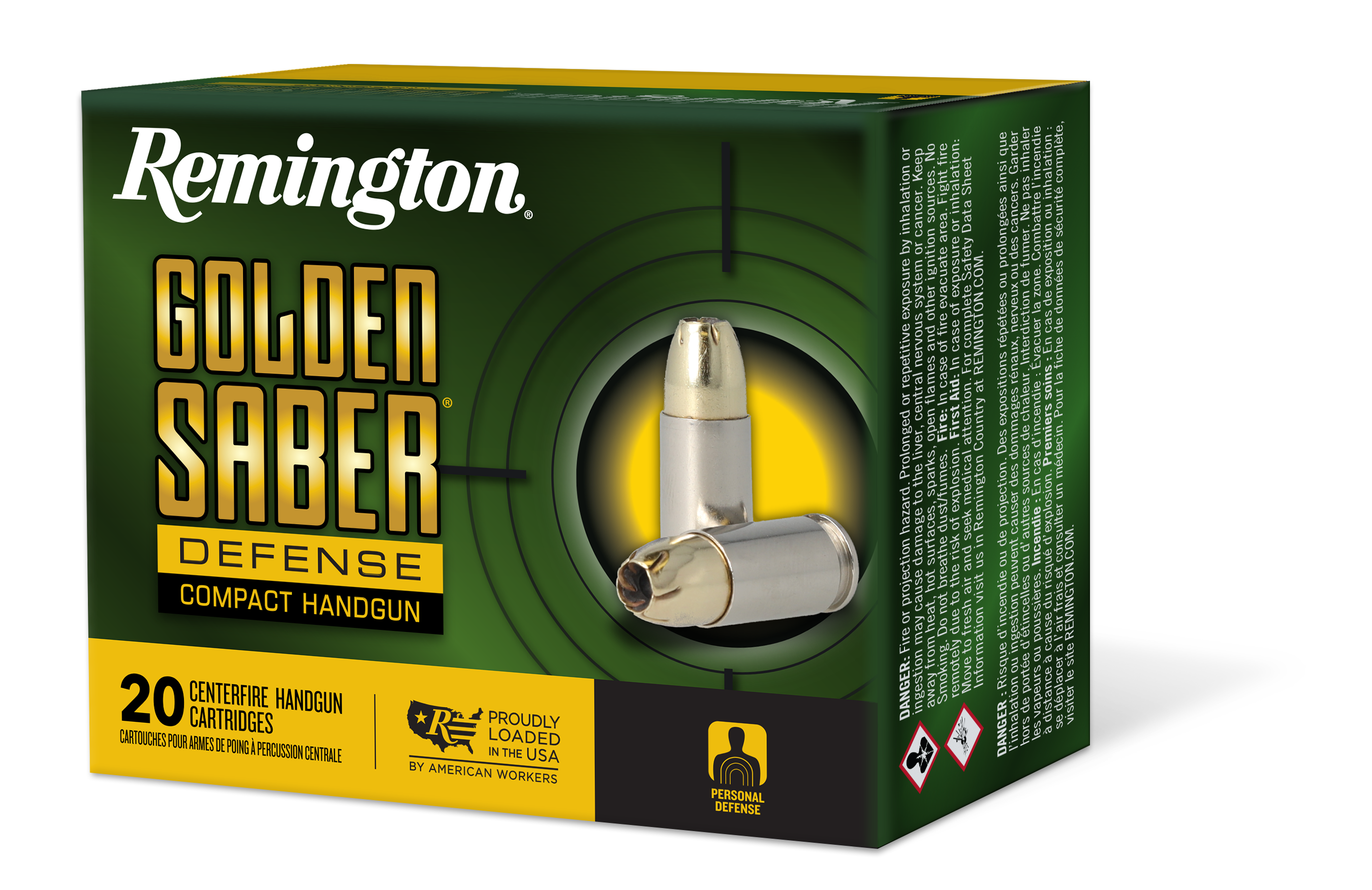 Remington Golden Saber Defense Compact Ammunition 380 ACP 102 Grain Brass Jacketed Hollow Point 20RD