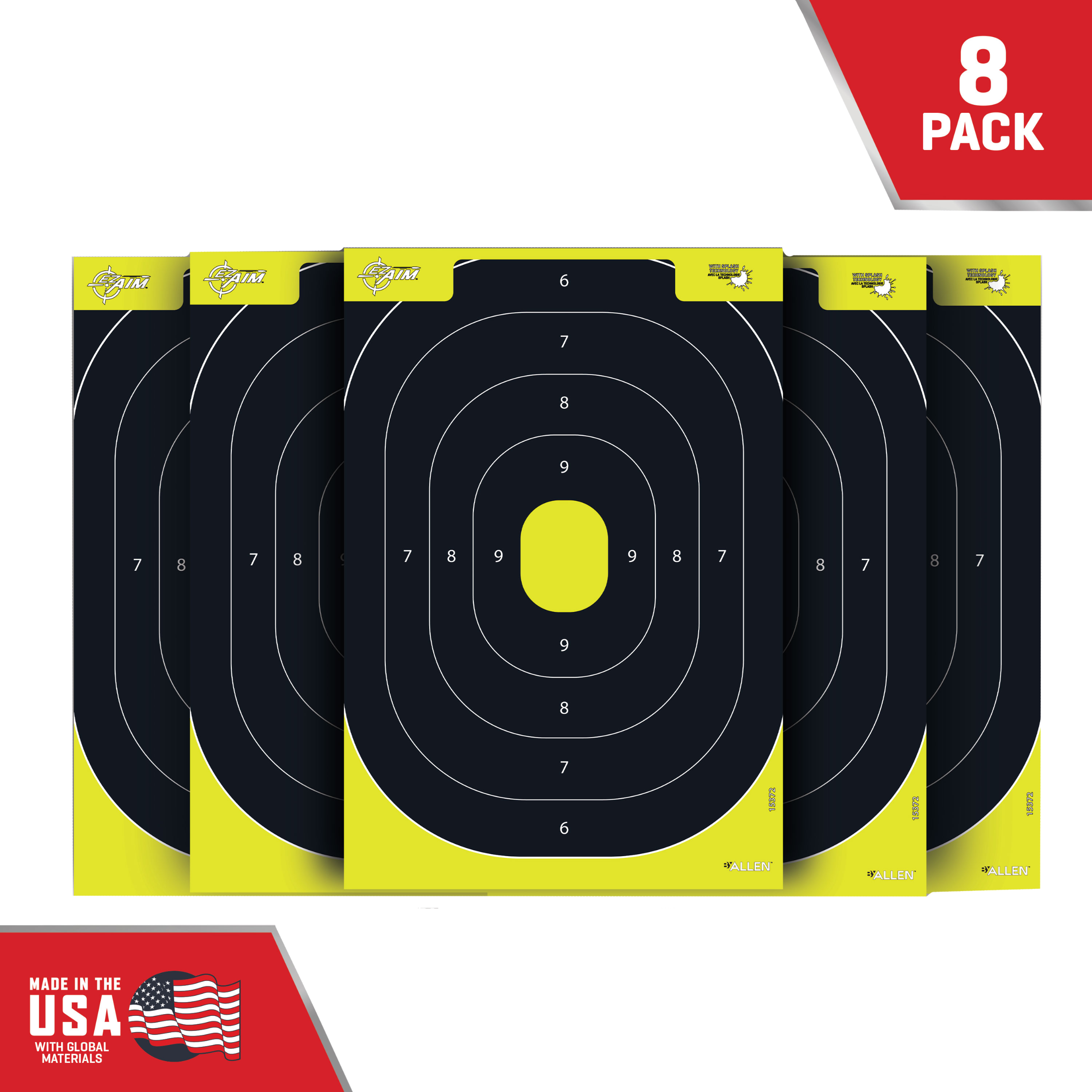EZ-Aim 1537230 Splash Reactive Target IPSC Silhouette Paper Hanging 12.50" W X 18.25" H Chartreuse/Black 8 Per Pkg