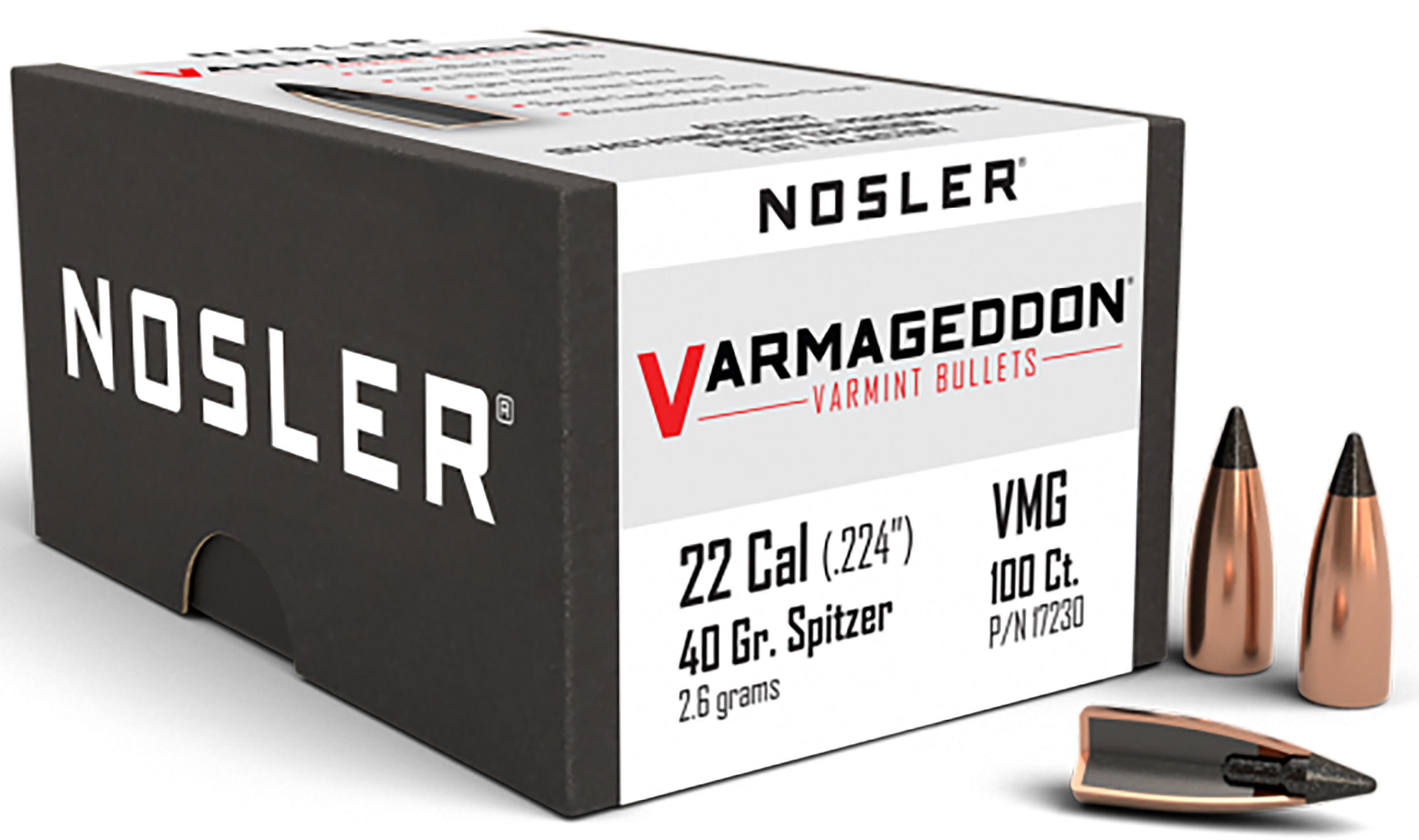 Nosler 17230 Varmageddon Varmint 22 Cal .224 40 gr Flat Base Tipped (FBT) 100 Per Box
