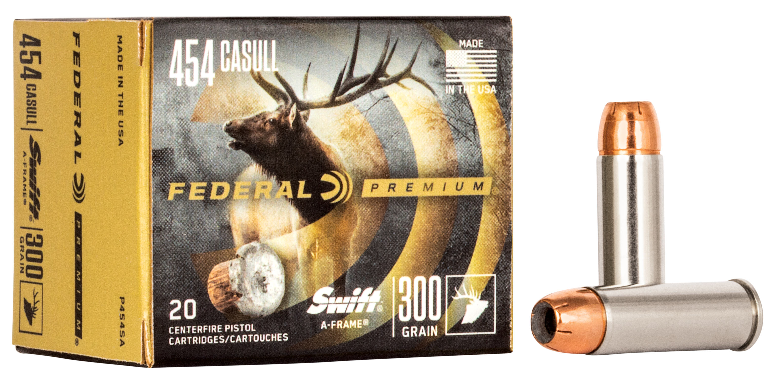 Federal Premium Ammunition 454 Casull 300 Grain Swift A-Frame Jacketed Hollow Point 20RD