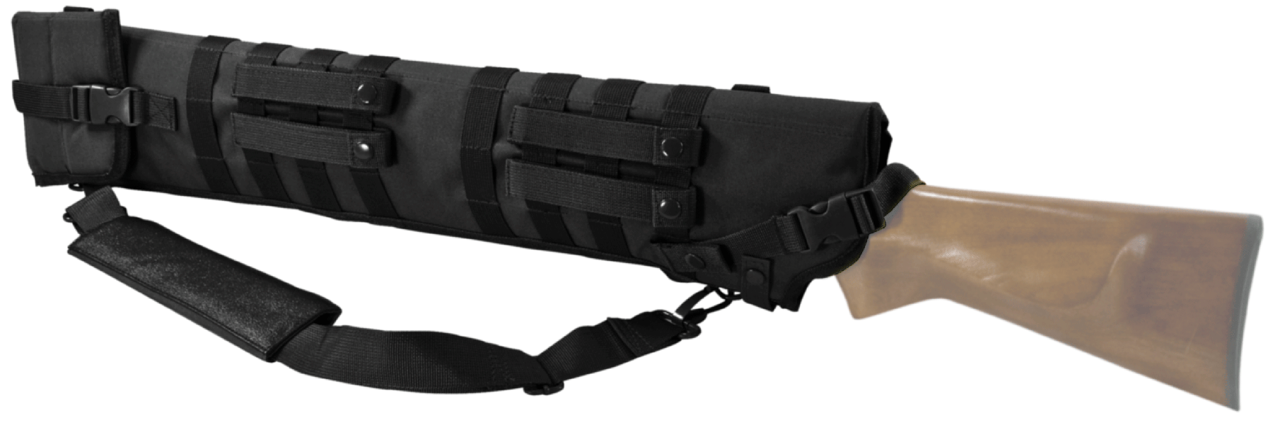 NcStar CVSCB2917B VISM Shotgun Scabbard made of 600D PVC with Black Finish, MOLLE Webbing, D-Ring, 4 PAL Straps & Adjustable Retention Strap 29"-34.75" L