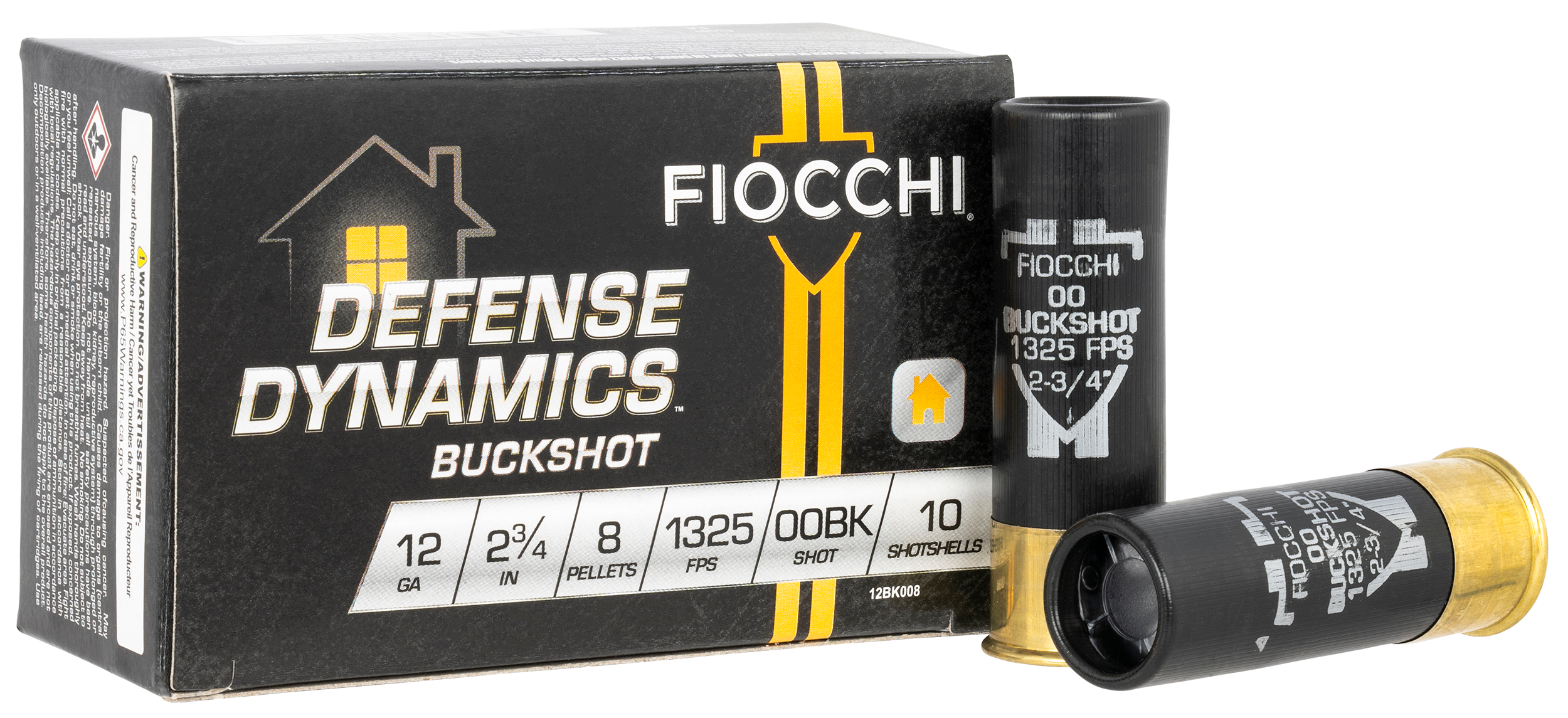 Fiocchi 12BK008 Defense Dynamics Buckshot 12 Gauge 2.75" 8 Pellets 00 Buck Shot 10 Per Box/ 25 Cs
