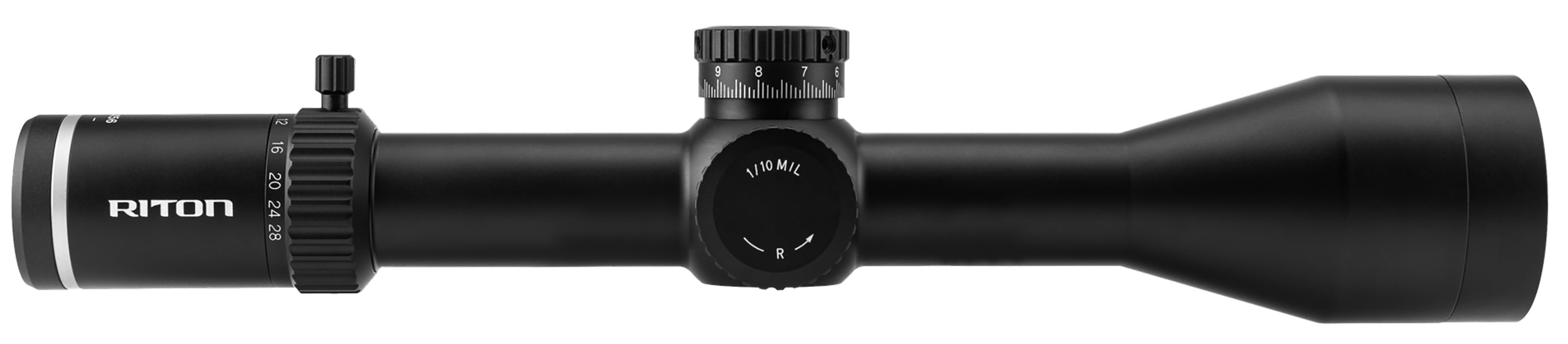 Riton Optics 5C428LFI 5 Conquer Black Hardcoat Anodized 4-28x 56mm 34mm Tube Illuminated Red TPSR Reticle Features Throw Lever