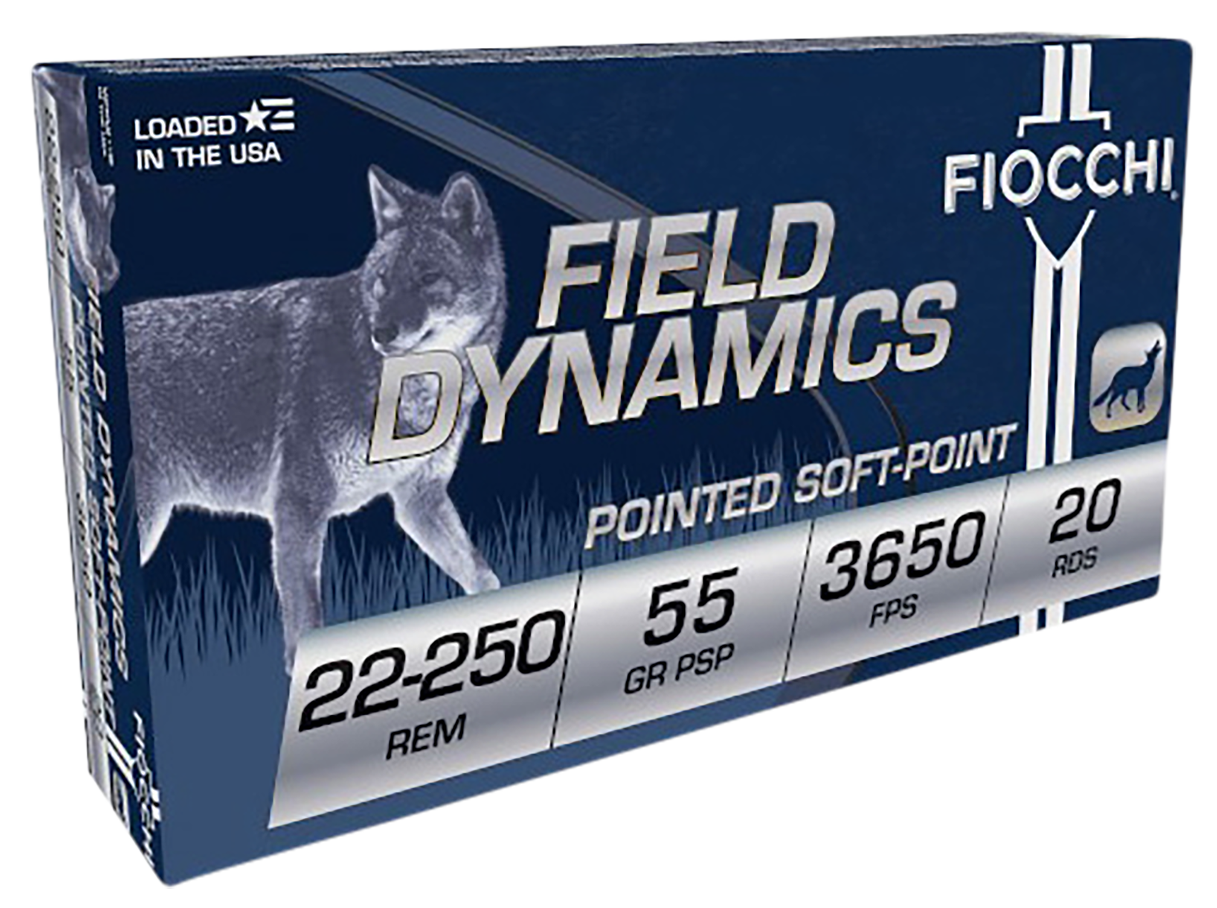 Fiocchi 22250B Field Dynamics Rifle 22-250 Rem 55 gr Pointed Soft Point (PSP) 20 Per Box/ 10 Cs