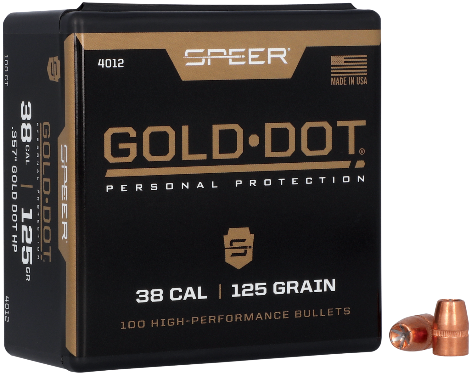 Speer Gold Dot Bullets 38 Caliber (357 Diameter) 110 Grain Bonded Jacketed Hollow Point Box of 100