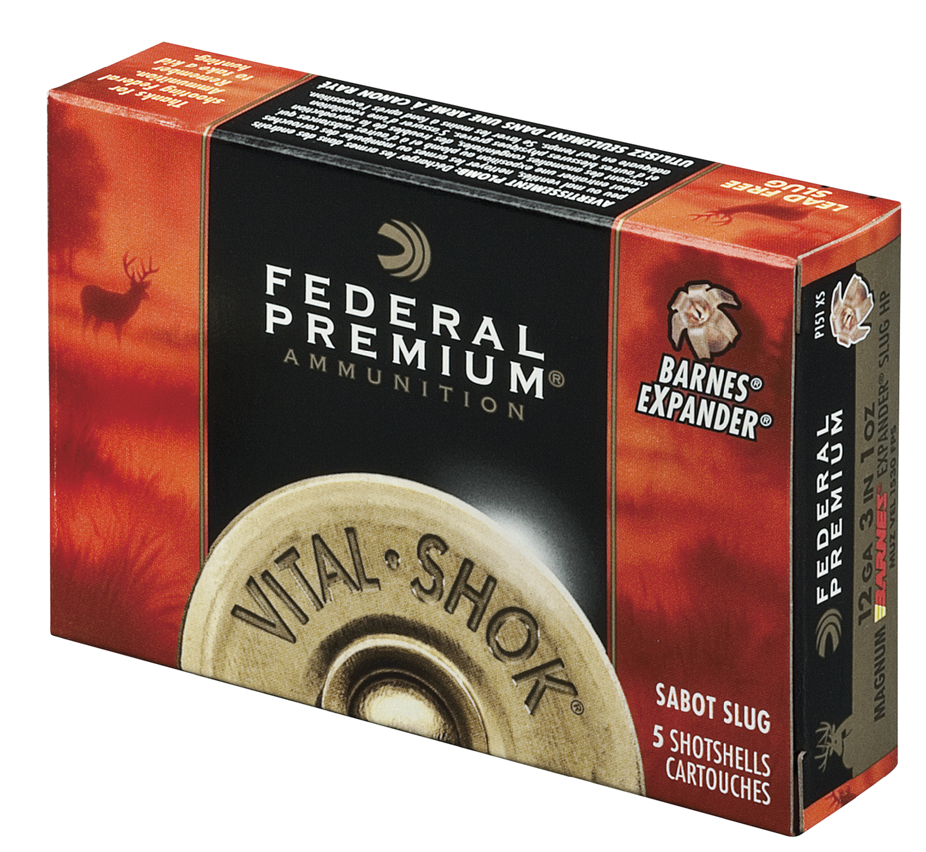 Federal Premium Vital-Shok Ammunition 20 Gauge 2-3/4" 275 Grain Trophy Copper Tipped Sabot Slug Lead-Free Box of 5