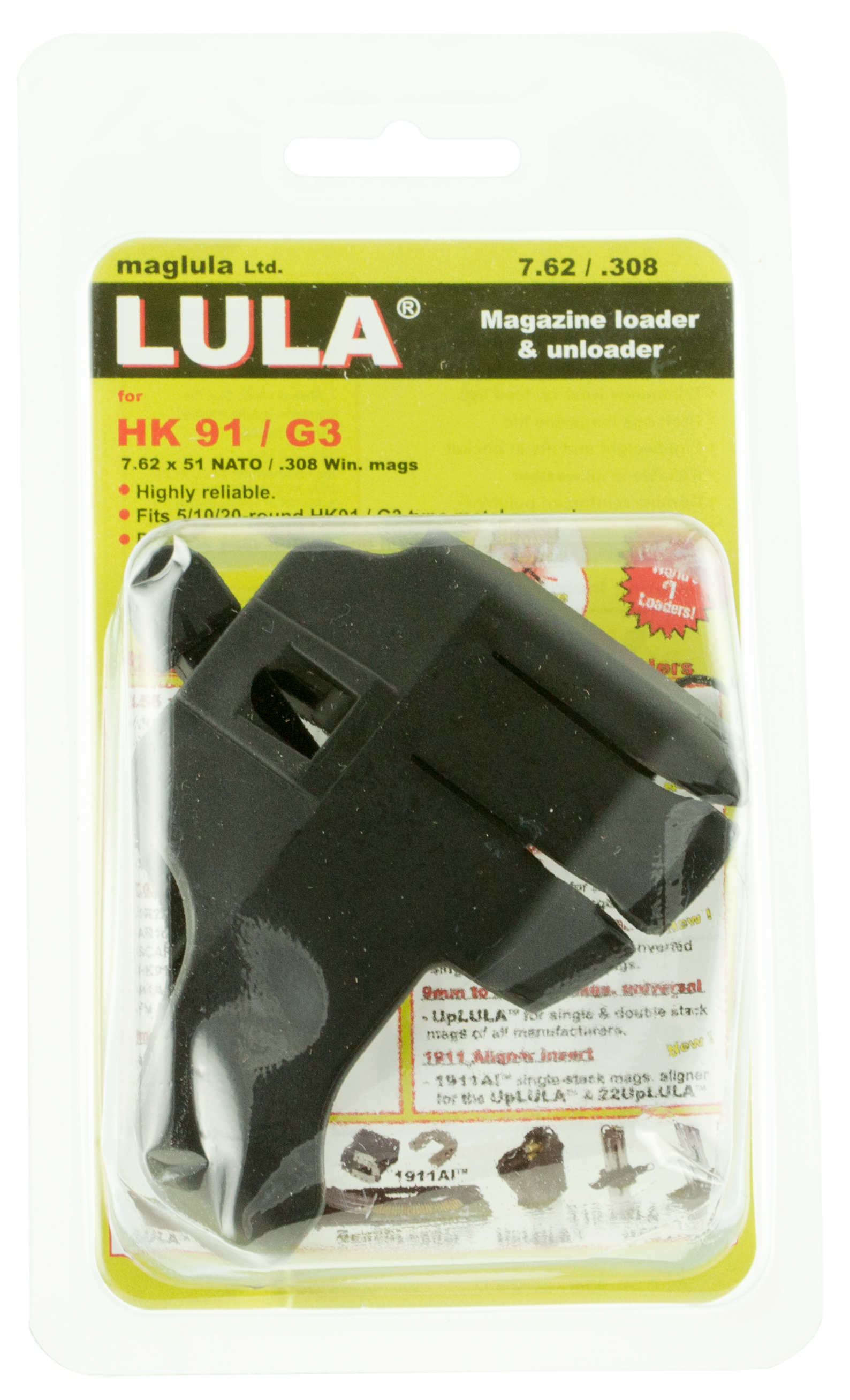 Maglula LU25B LULA Loader & Unloader Made of Polymer with Black Finish for 308 Win, 7.62x51mm NATO HK 91, G3