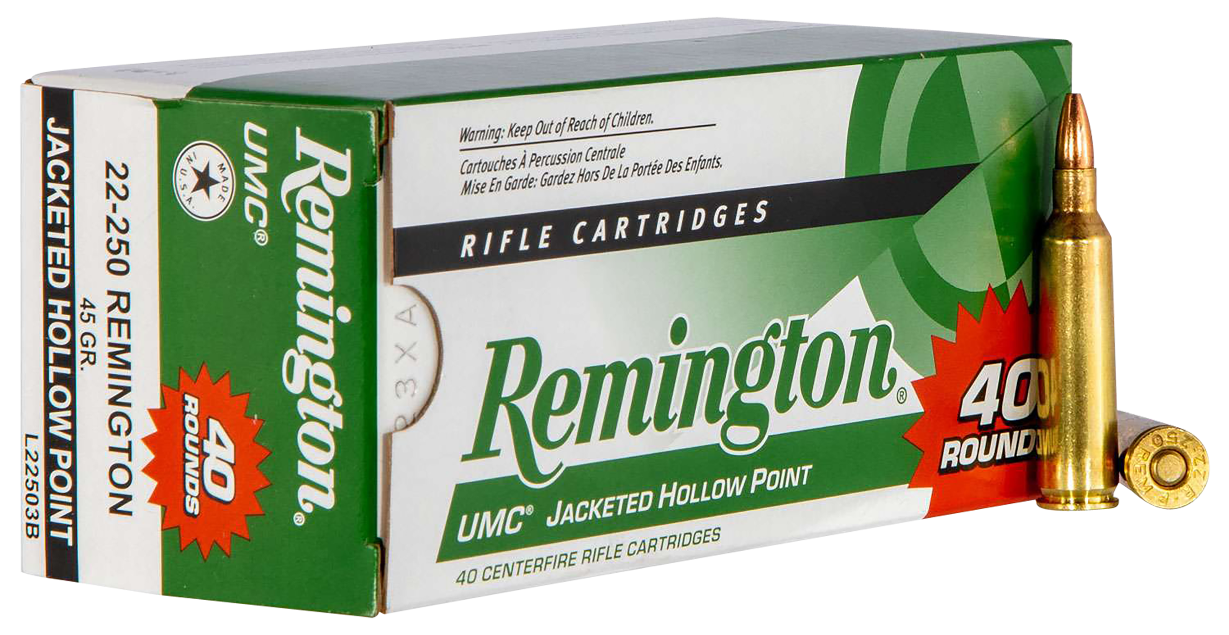 Remington Ammunition 23769 UMC Value Pack 22-250 Rem 45 gr Jacketed Hollow Point (JHP) 40 Per Box/ 10 Cs