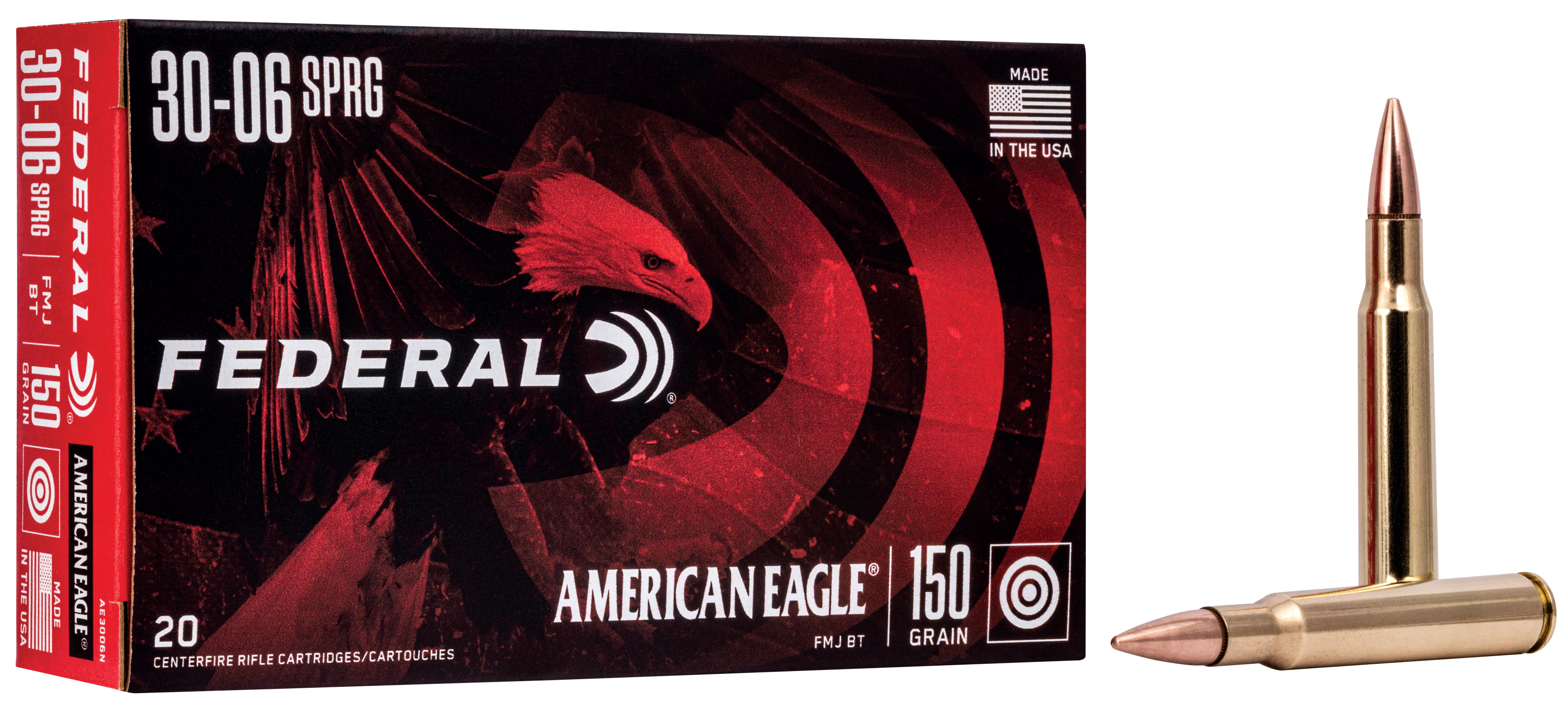 Federal AE3006N American Eagle Target 30-06 Springfield 150 gr Full Metal Jacket Boat-Tail (FMJBT) 20rd Bx