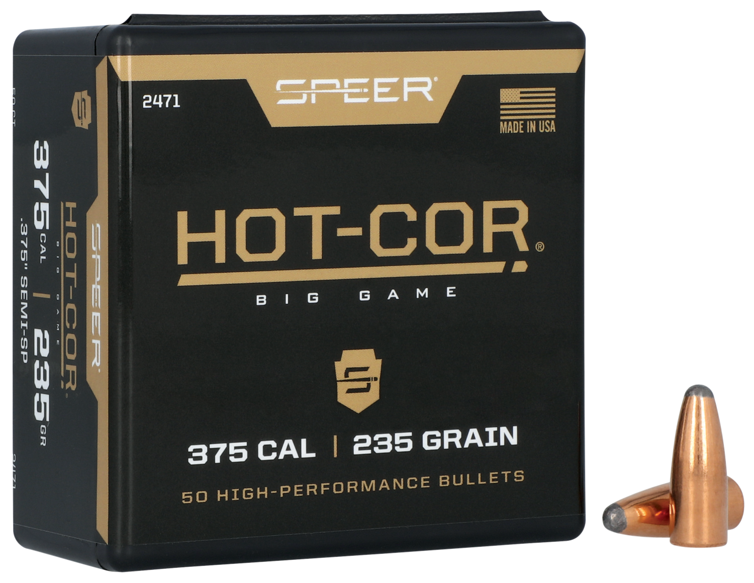 Speer Hot-Cor Bullets 375 Caliber (375 Diameter) 235 Grain Semi-Spitzer Box of 50