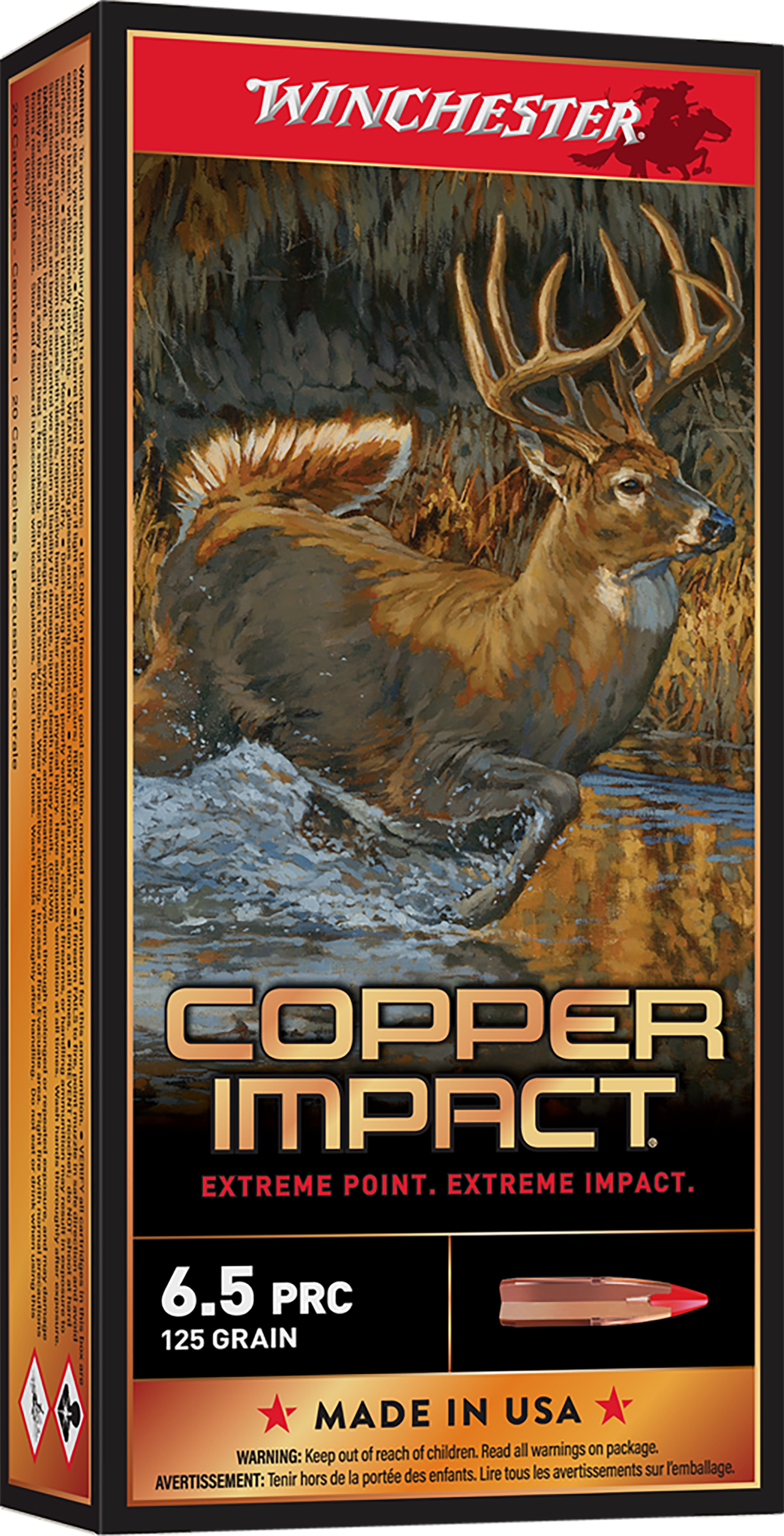 Winchester Copper Impact Ammunition 6.5 PRC 125 Grain Copper Extreme Point Polymer Tip Lead Free 20RD