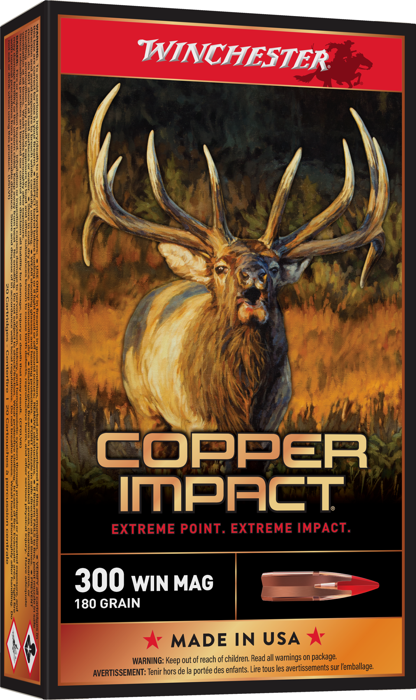 Winchester Copper Impact Ammunition 300 Winchester Magnum 180 Grain Copper Extreme Point Polymer Tip Lead Free 20RD