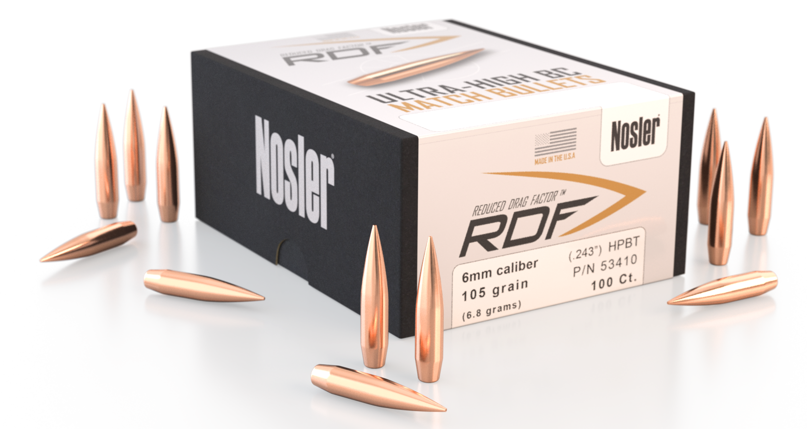 Nosler 53410 RDF Competition 6mm .243 105 gr Hollow Point Boat-Tail (HPBT) 100 Per Box