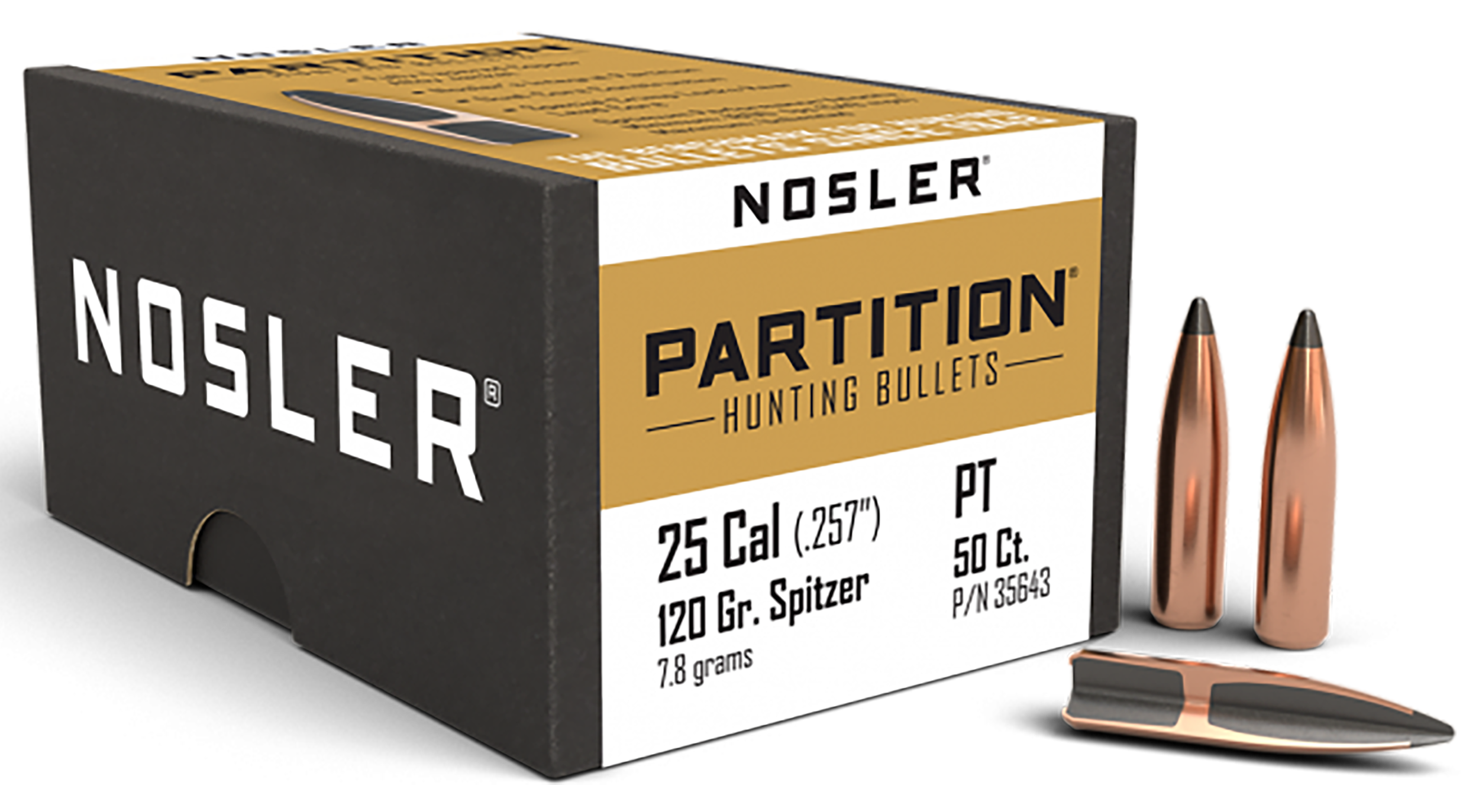Nosler Partition Bullets 25 Caliber (257 Diameter) 120 Grain Spitzer Box of 50