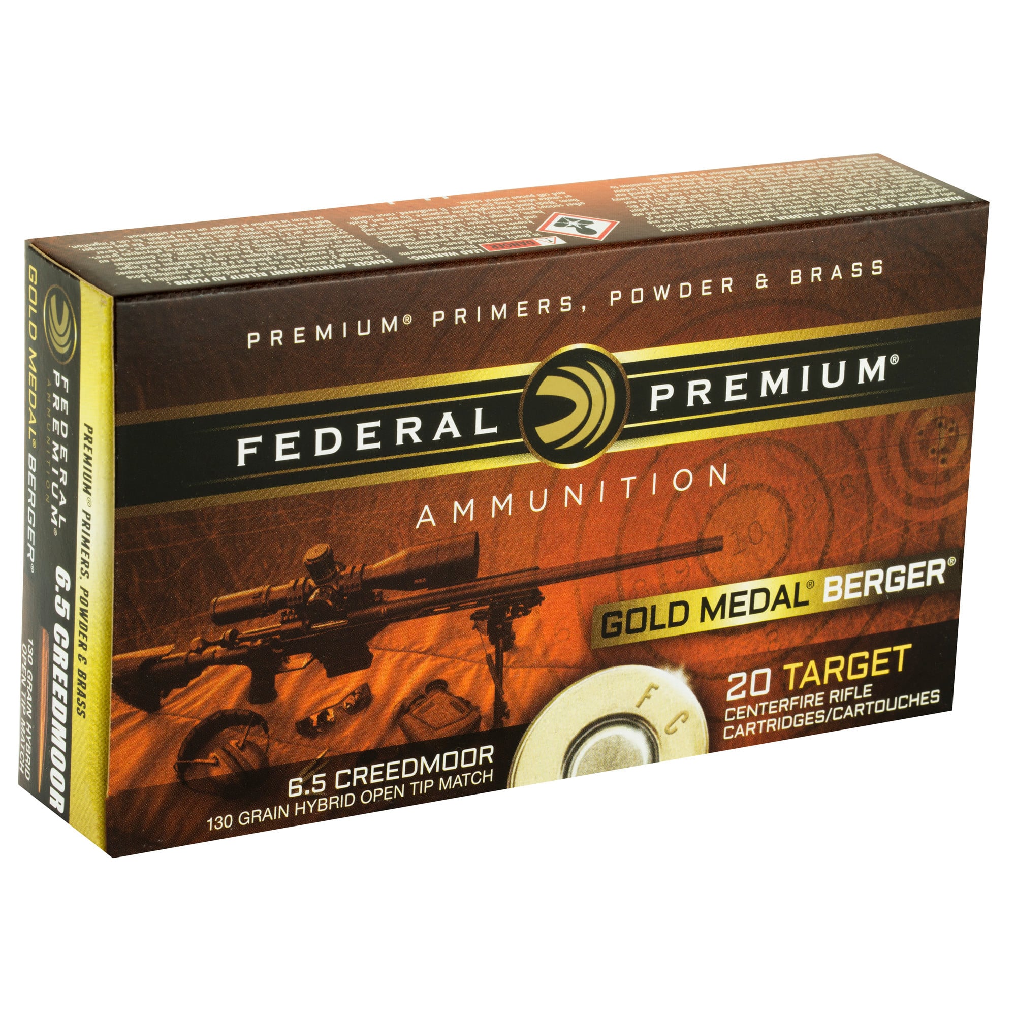 Federal Premium Gold Medal Berger Ammunition 6.5 Creedmoor 130 Grain Berger Hybrid Open Tip Match