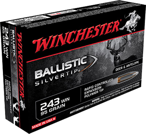 Winchester Ballistic Silvertip Ammunition 243 Winchester 95 Grain Rapid Controlled Expansion Polymer Tip 20RD