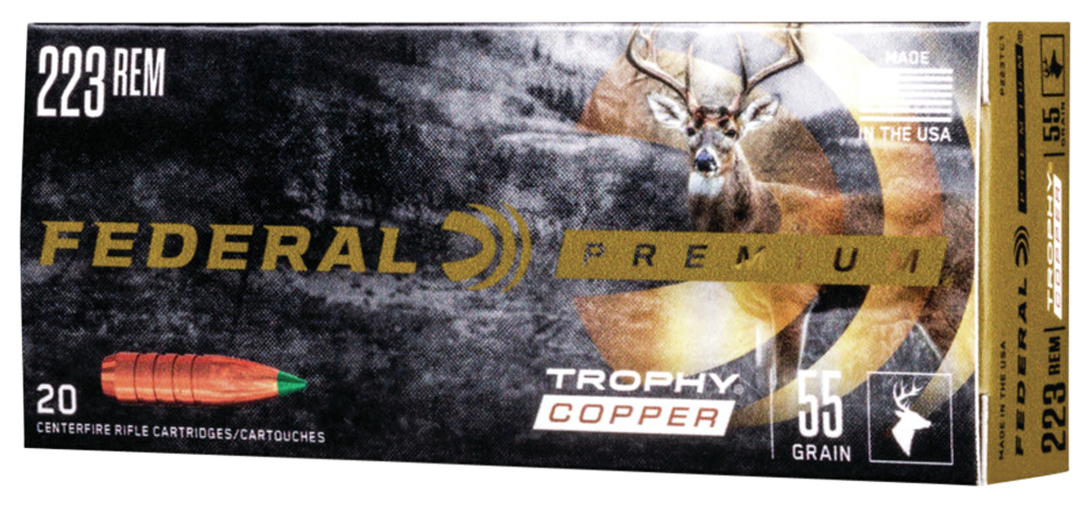 Federal Premium Meat Eater Ammunition 223 Remington 55 Grain Trophy Copper Tipped Boat Tail Lead-Free 20RD