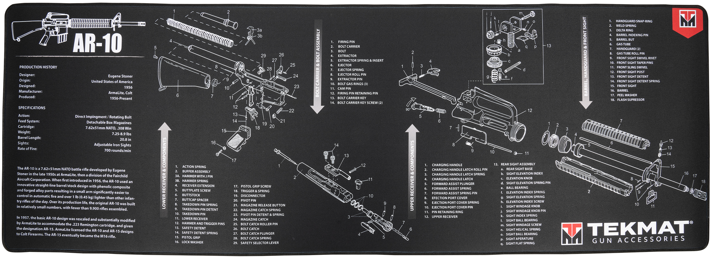 TekMat TEKR44AR10 AR-10 Cleaning Mat Black/White Thermoplastic Fiber Top w/Vulcanized Rubber Back 44" x 15" AR-10 Parts Diagram Illustration