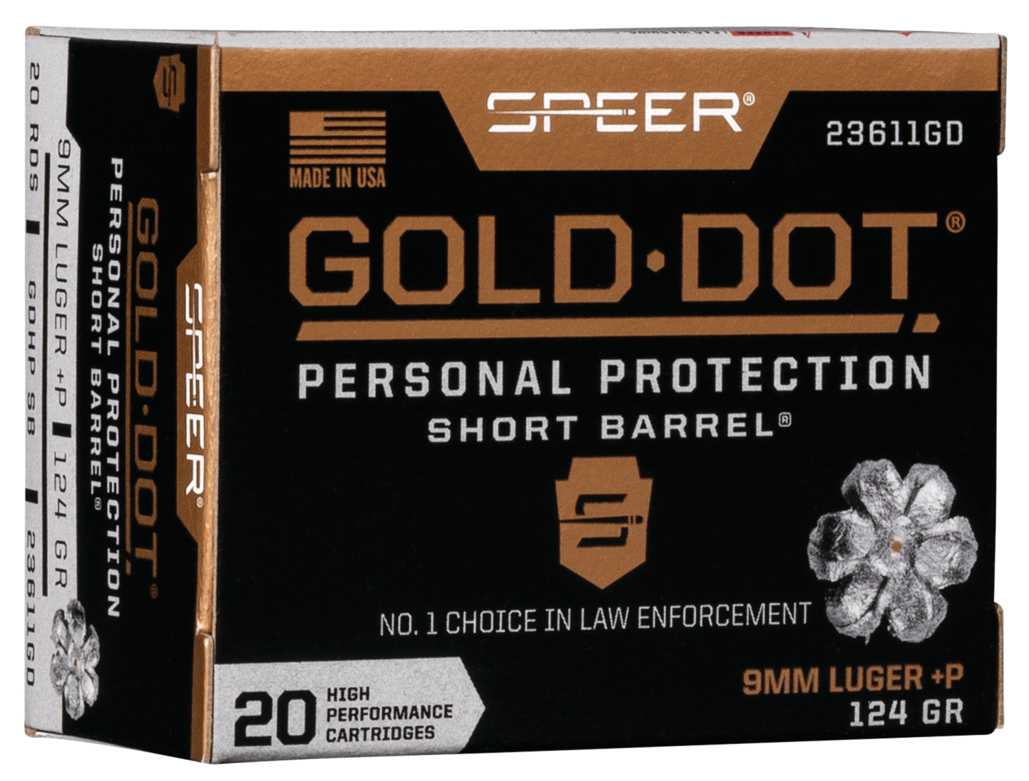 Speer Gold Dot Short Barrel Ammunition 9mm Luger +P 124 Grain Jacketed Hollow Point