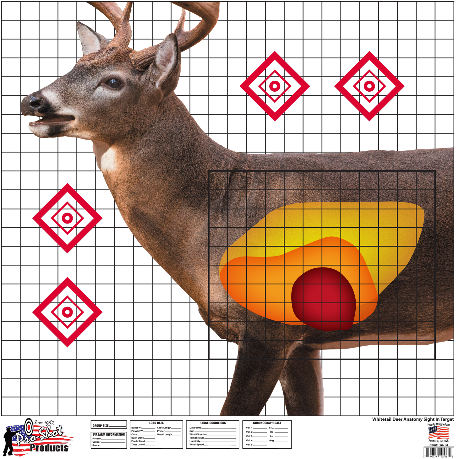 Pro-Shot WDSI5PK Whitetail Sight-In Deer Heavy Paper Hanging Universal 25" x 25" Multi-Color 5 Pack