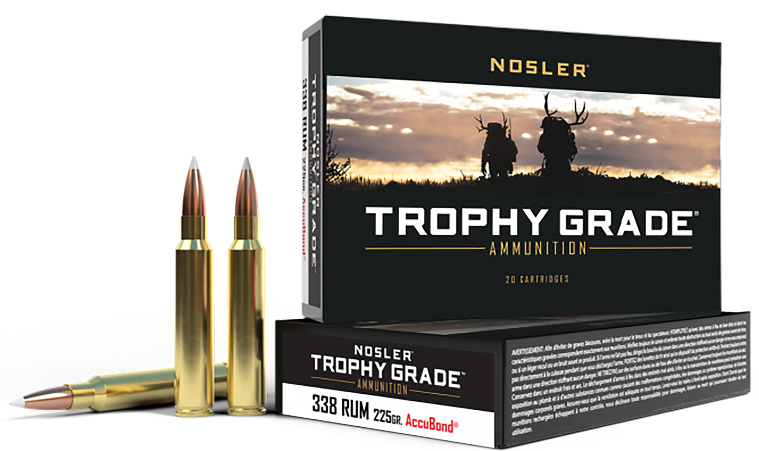 Nosler Trophy Grade Ammunition 338 Remington Ultra Magnum 225 Grain AccuBond 20RD