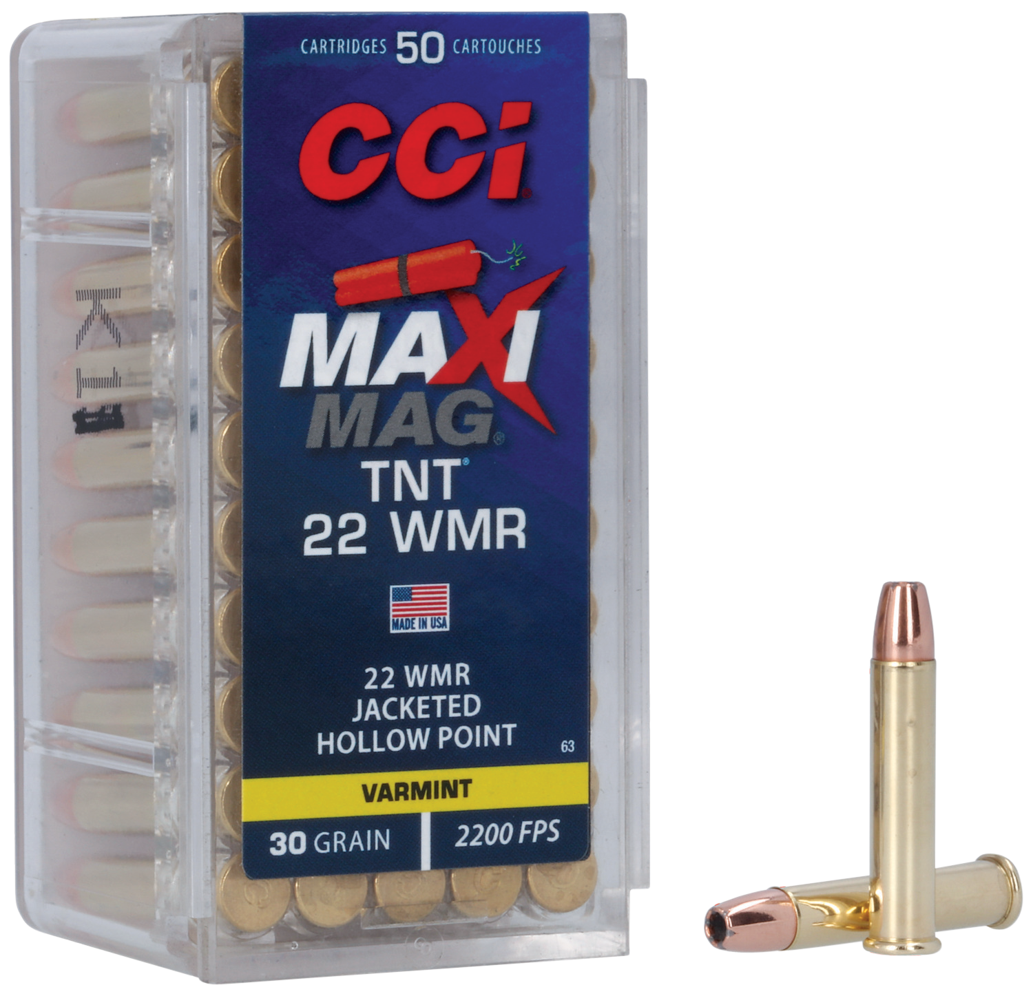 CCI Maxi-Mag Ammunition 22 Winchester Magnum Rimfire (WMR) 30 Grain Speer TNT Jacketed Hollow Point