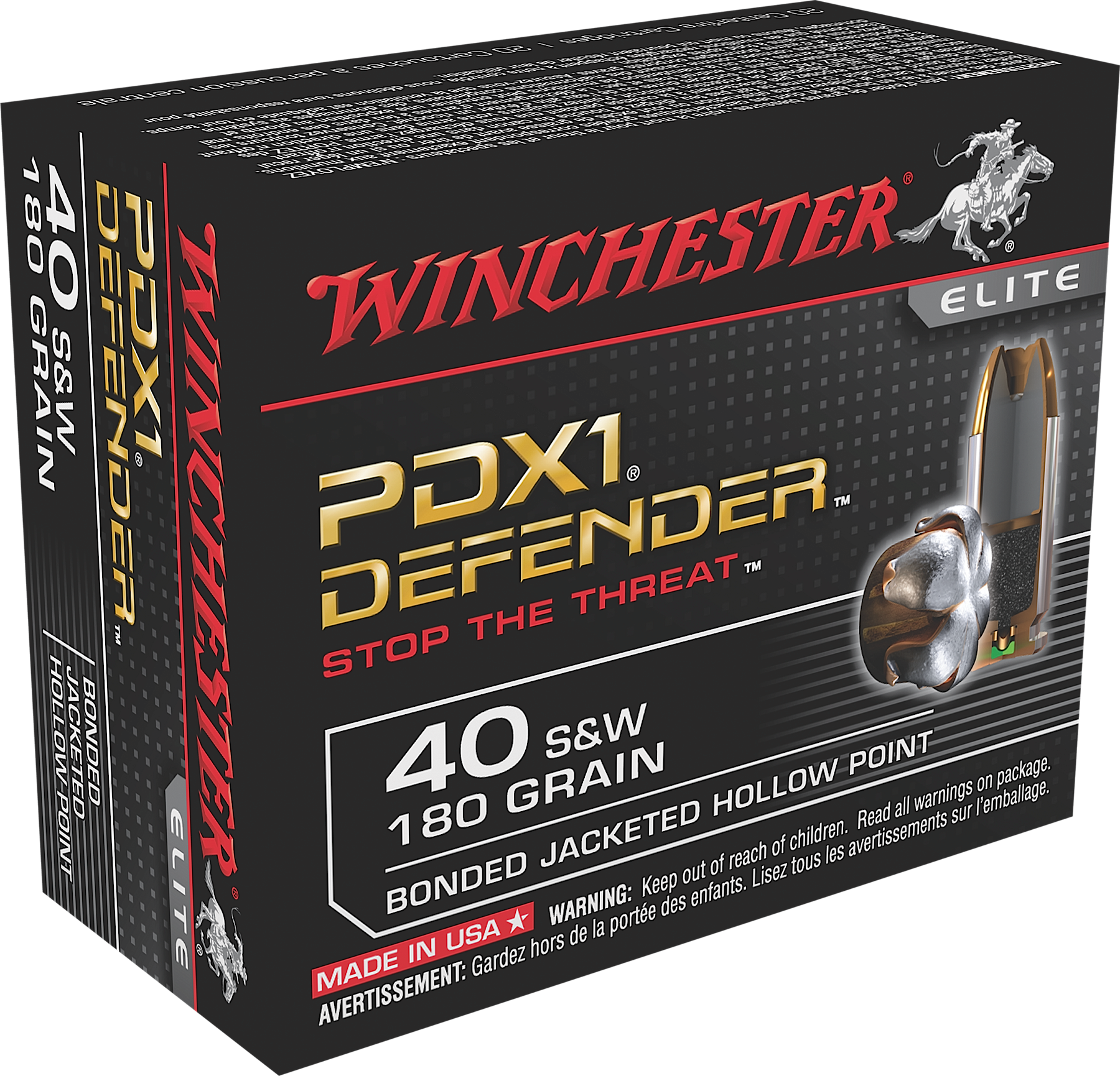 Winchester Defender Ammunition 40 S&W 180 Grain Bonded Jacketed Hollow Point 20RD