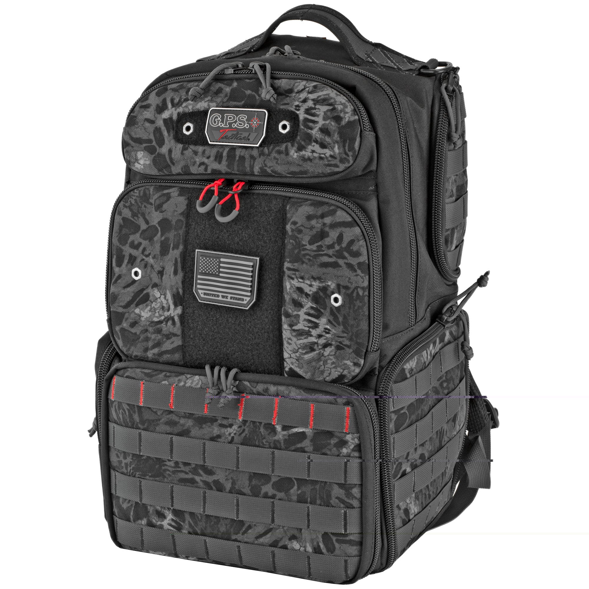 GPS Bags T1913BPP Tactical Backpack Tall PRYM1 Blackout 1000D Polyester with Removable Pistol Storage, MOLLE Webbing & Lockable Zippers Holds 4 Handguns, Ammo & Accessories