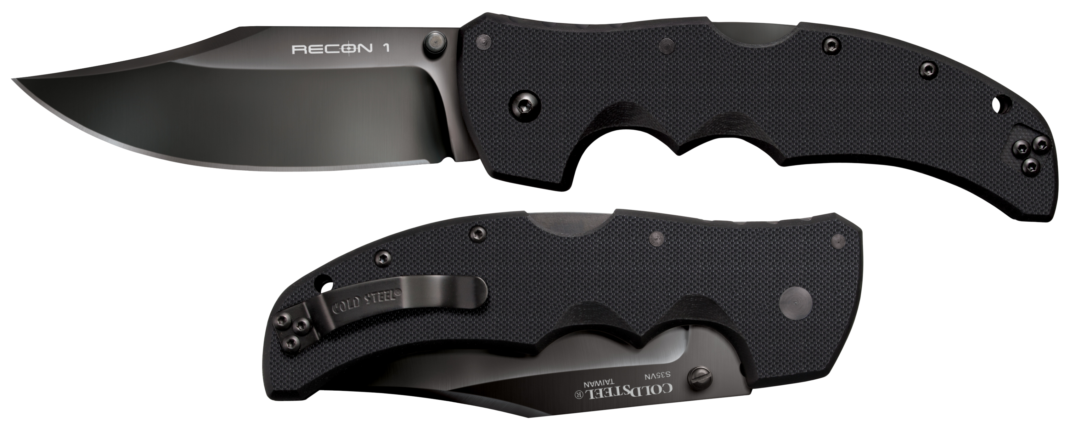 Cold Steel CS27BC Recon 1 4" Folding Clip Point Plain DLC Coated American S35VN Blade/Black G10 Handle Includes Pocket Clip