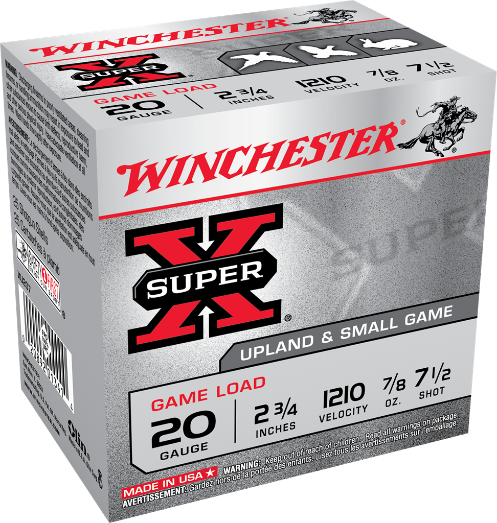 Winchester Super-X Game Load Ammunition 20 Gauge 2-3/4" 7/8 oz #7-1/2 Shot Box of 25