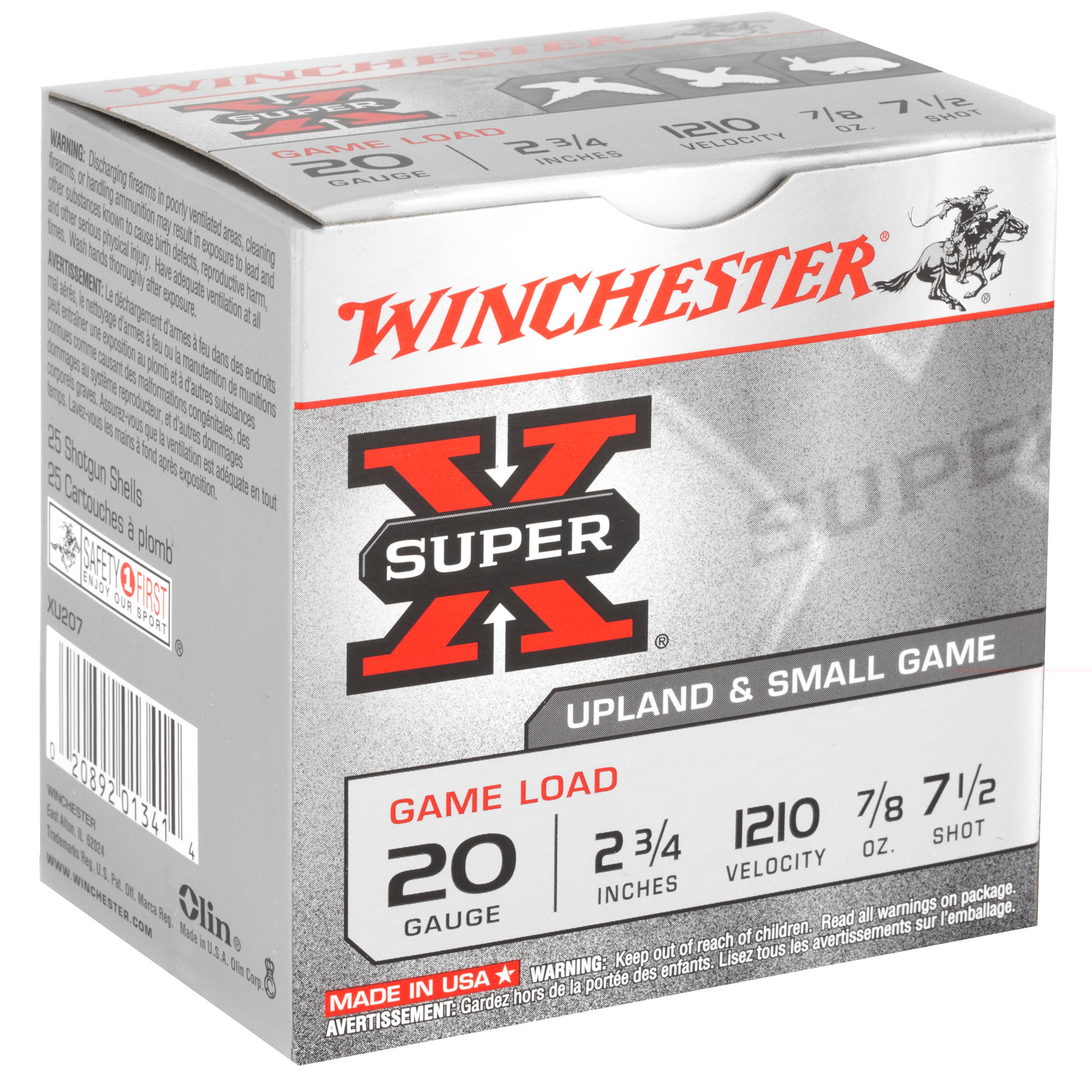 Winchester Super-X Game Load Ammunition 20 Gauge 2-3/4" 7/8 oz #7-1/2 Shot Box of 25