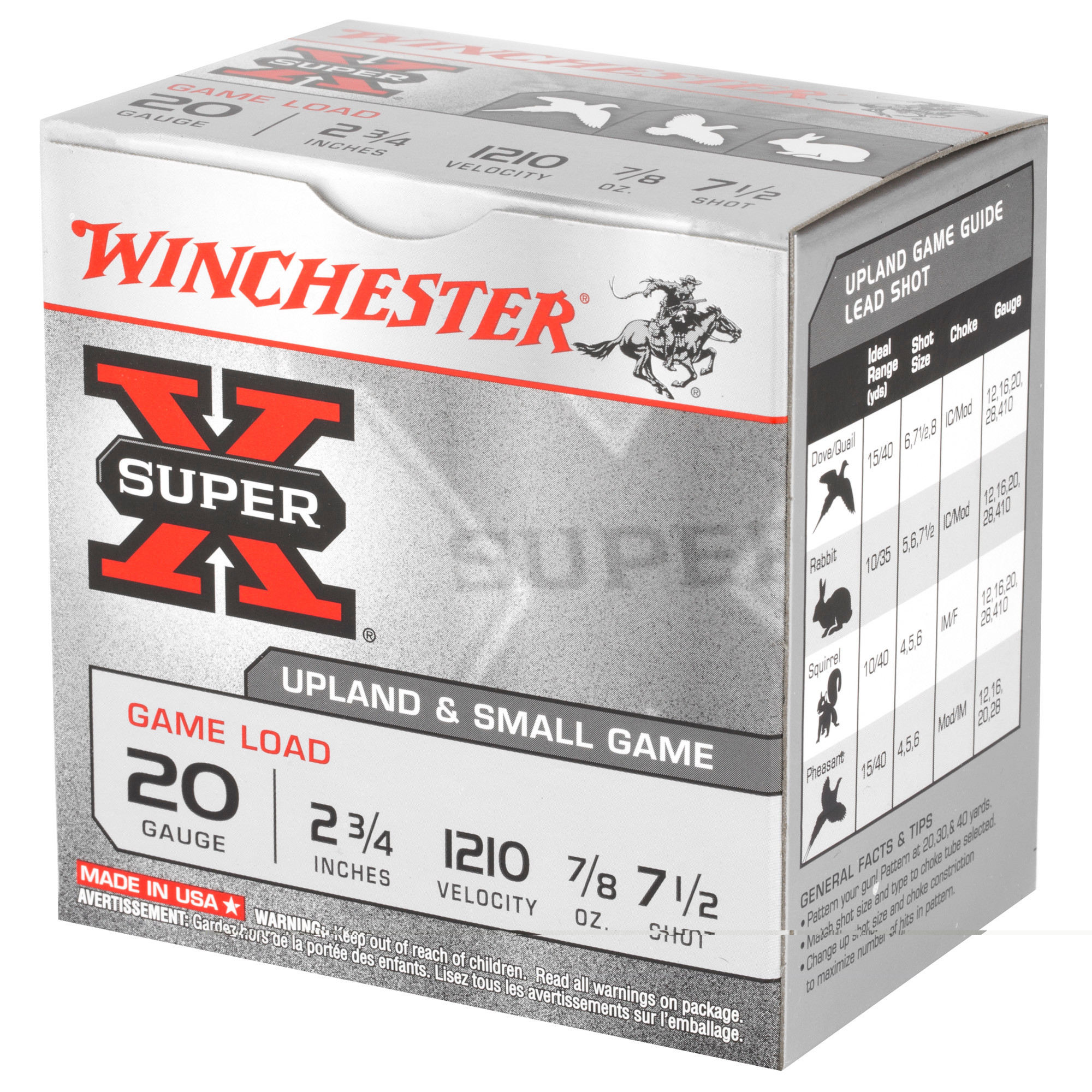 Winchester Super-X Game Load Ammunition 20 Gauge 2-3/4" 7/8 oz #7-1/2 Shot Box of 25