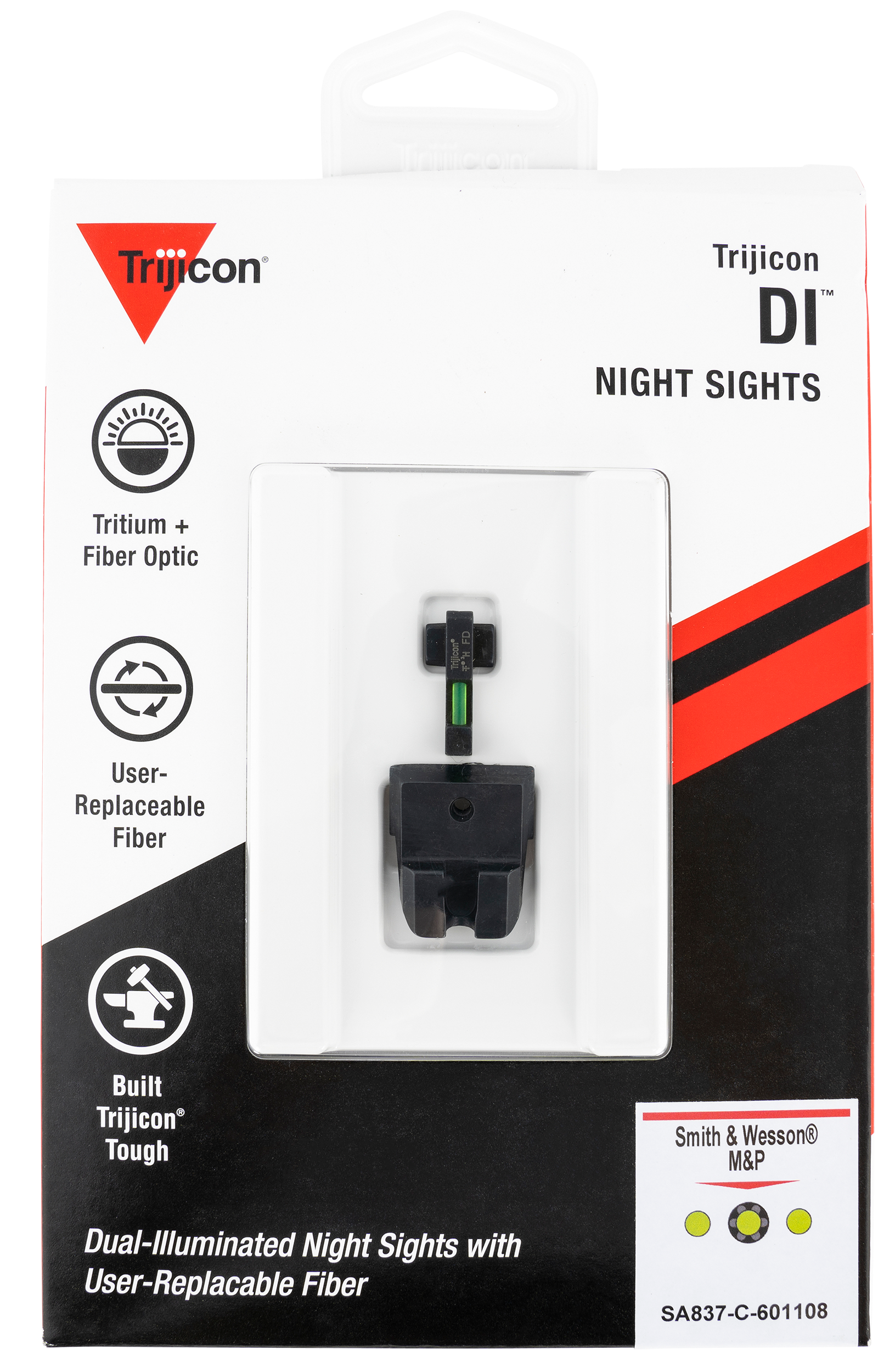 Trijicon DI Night Sight Set S&W M&P, M&P M2.0, SDVE 3-Dot Tritium Green Fiber Optic with Black Retainer