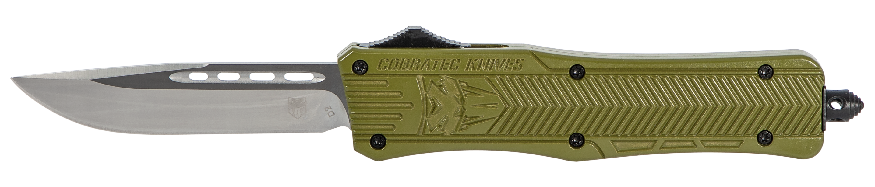 CobraTec Knives MODCTK1MDNS CTK-1Medium 3" OTF Drop Point Plain D2 Steel Blade/OD Green Aluminum Handle Features Glass Breaker Includes Pocket Clip