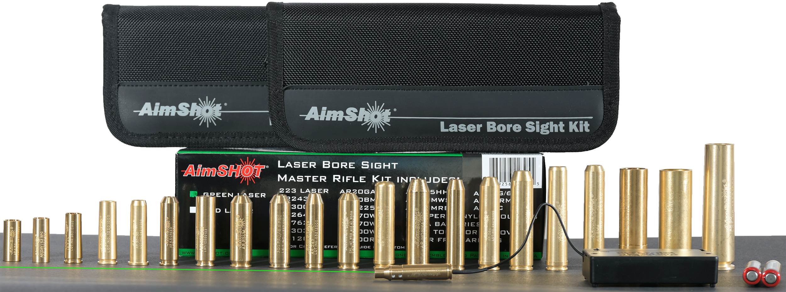 AimShot Master 2 Rifle Kit Laser Bore Sight with External Battery Pack and 19 Arbors